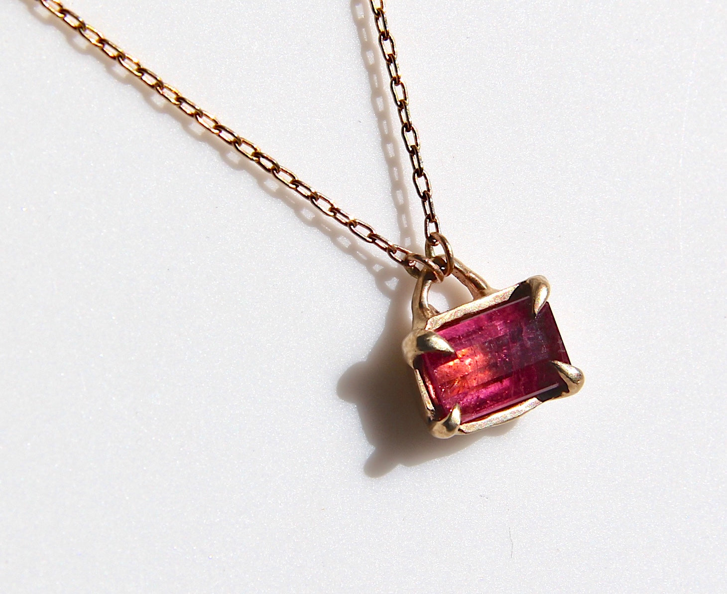Pink Tourmaline claw setting Necklace