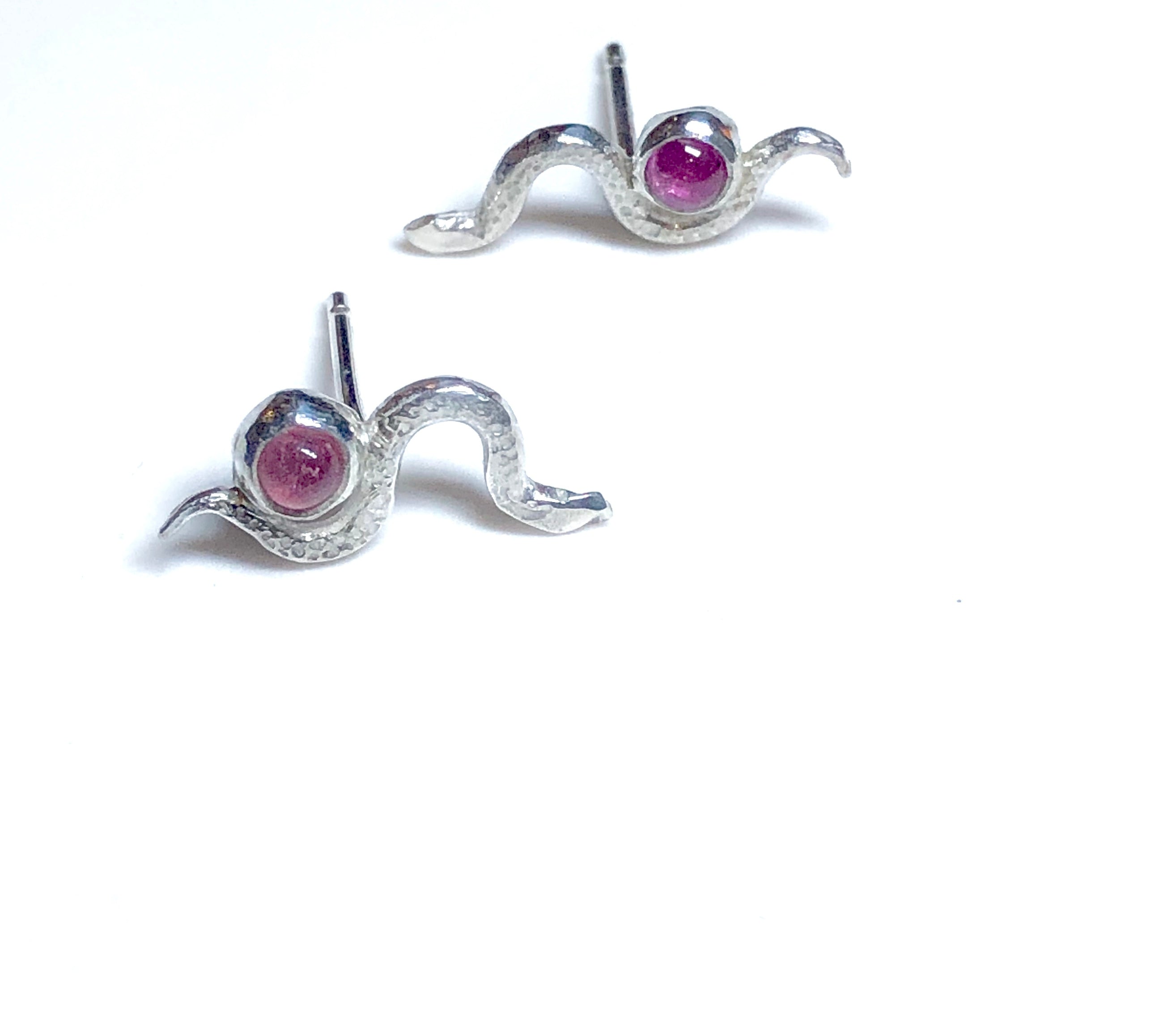 Snake Studs with pink tourmalines