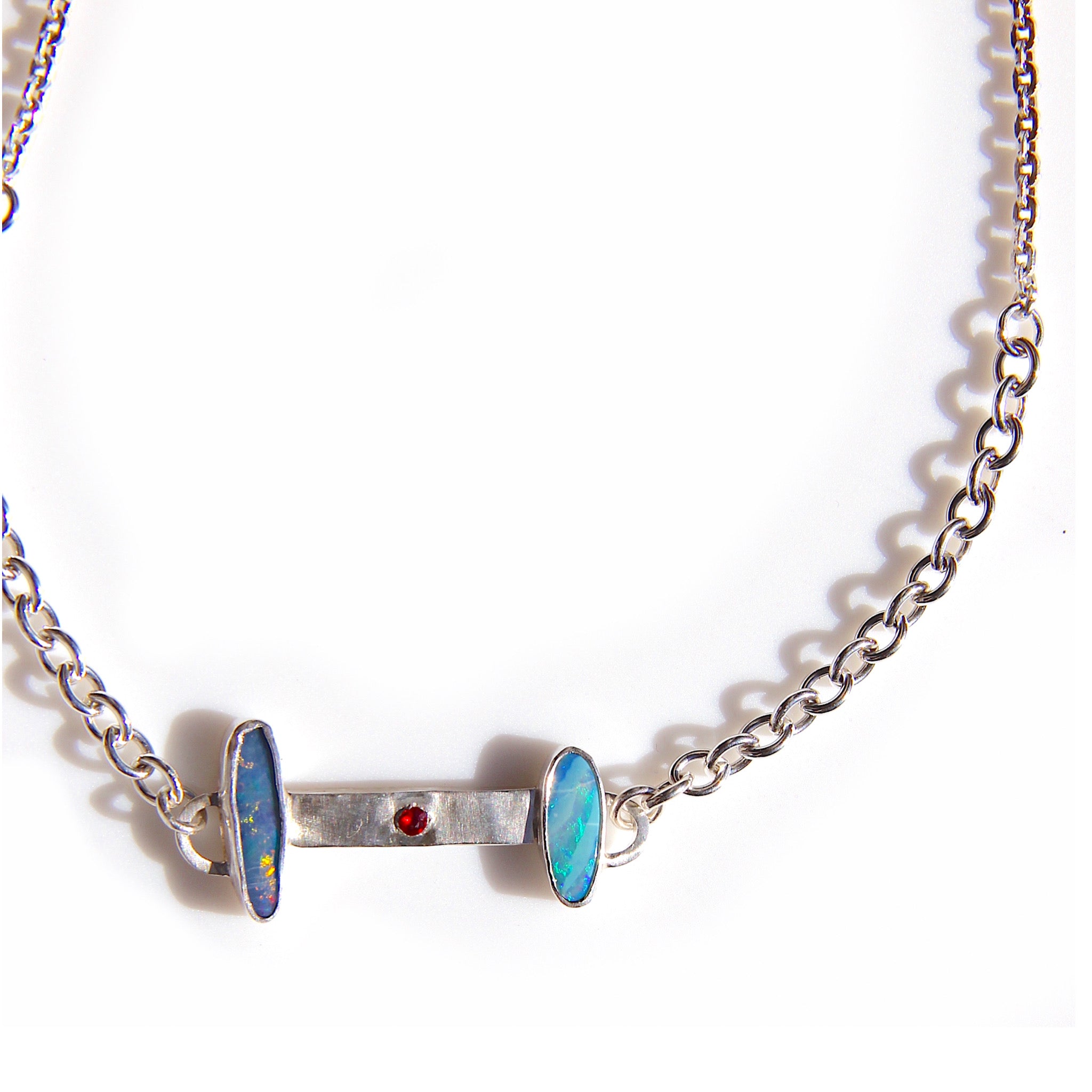 Double Opal Barbell Style necklace