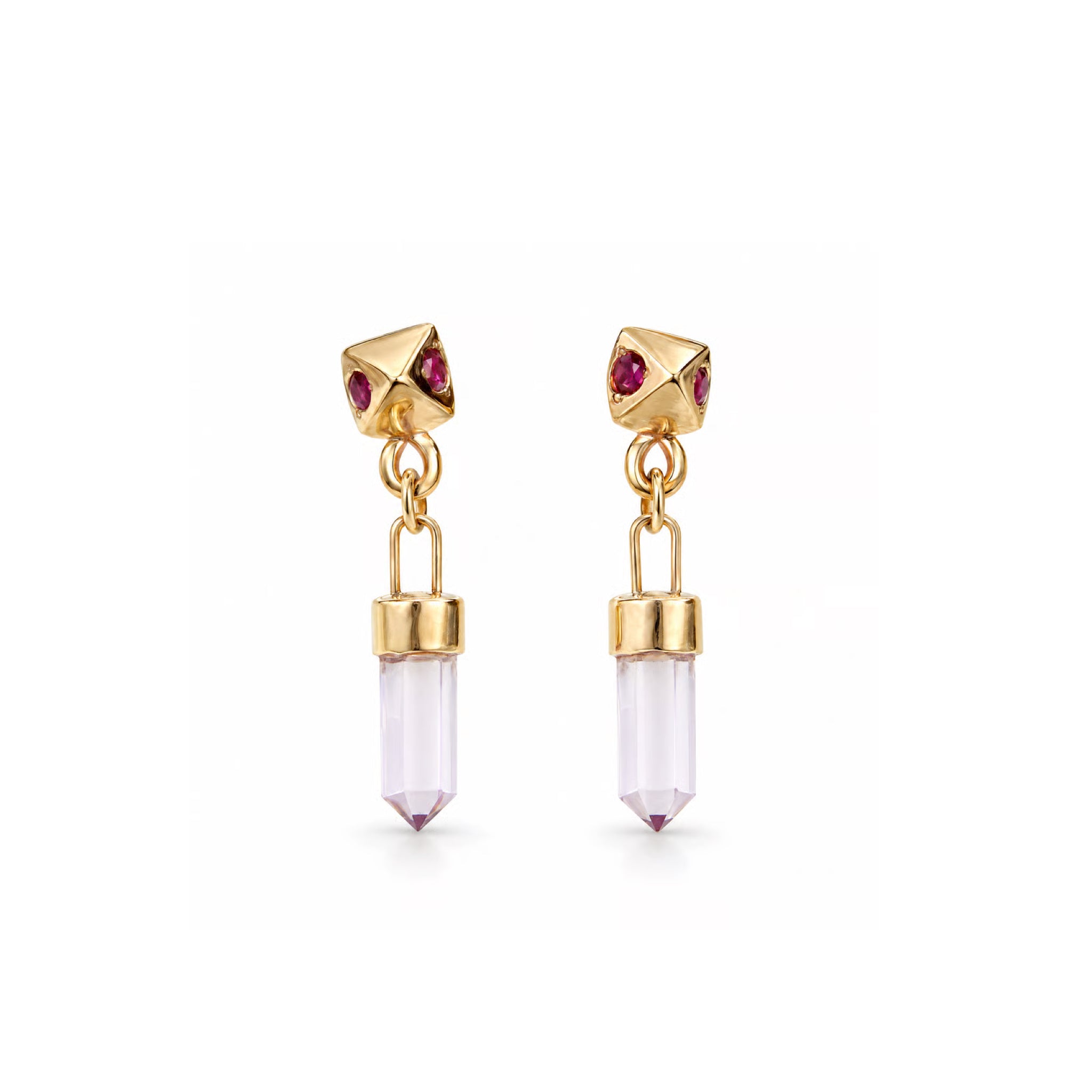 Pyramid Drop earrings with amethyst and rubies