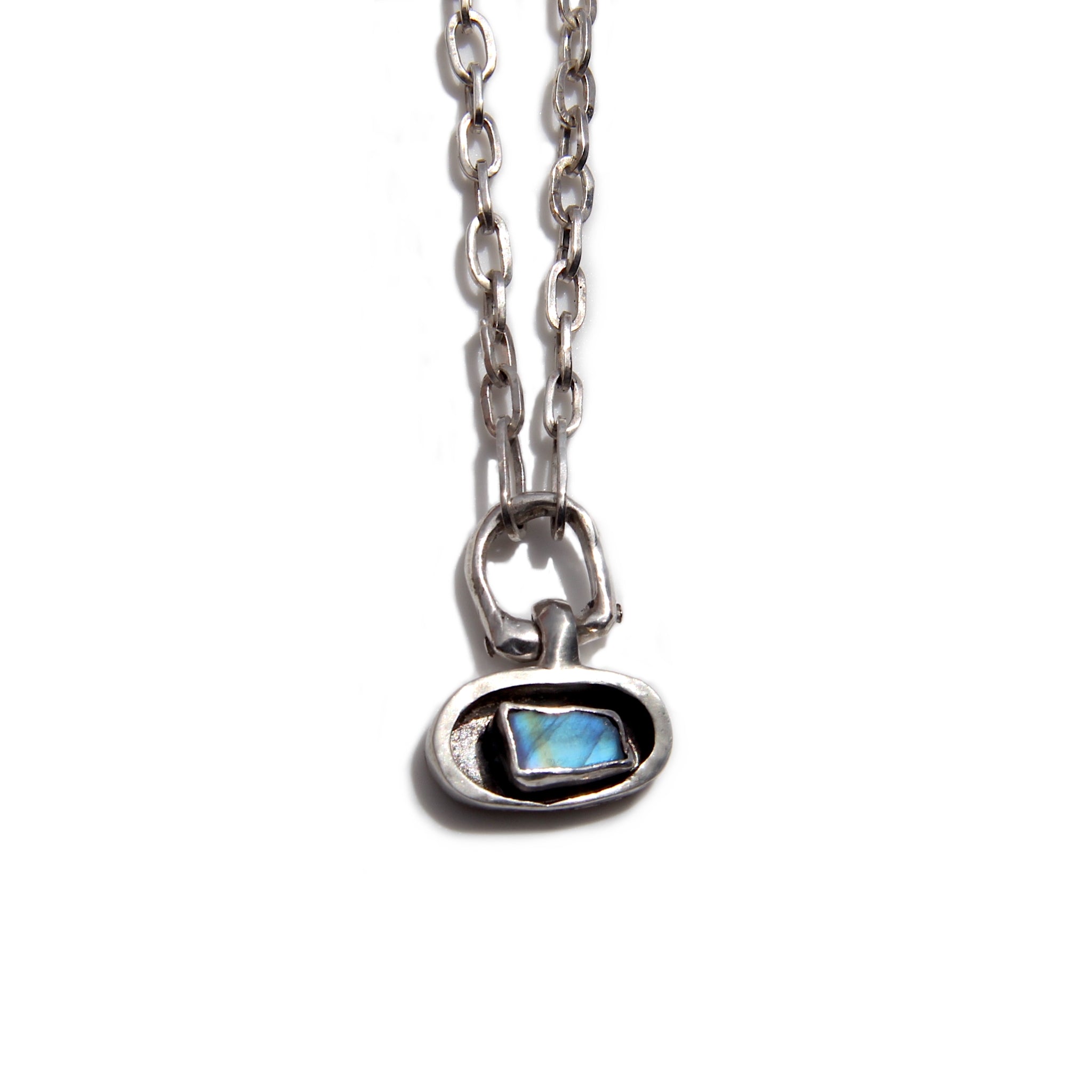 Raw Rainbow Moonstone Necklace with Stirrup Bail