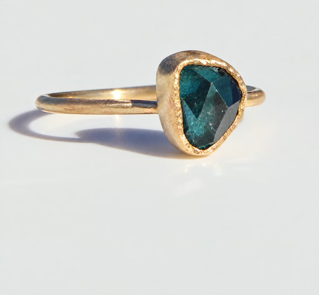 Dark blue-green Tourmaline ring