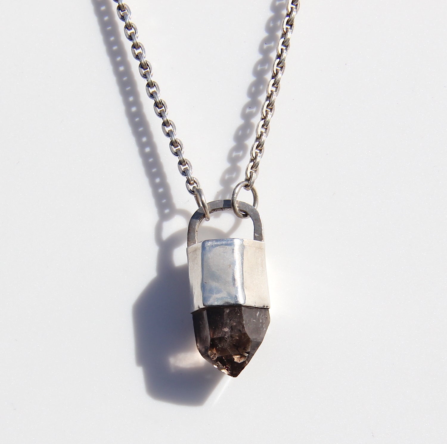 Black quartz crystal point necklace