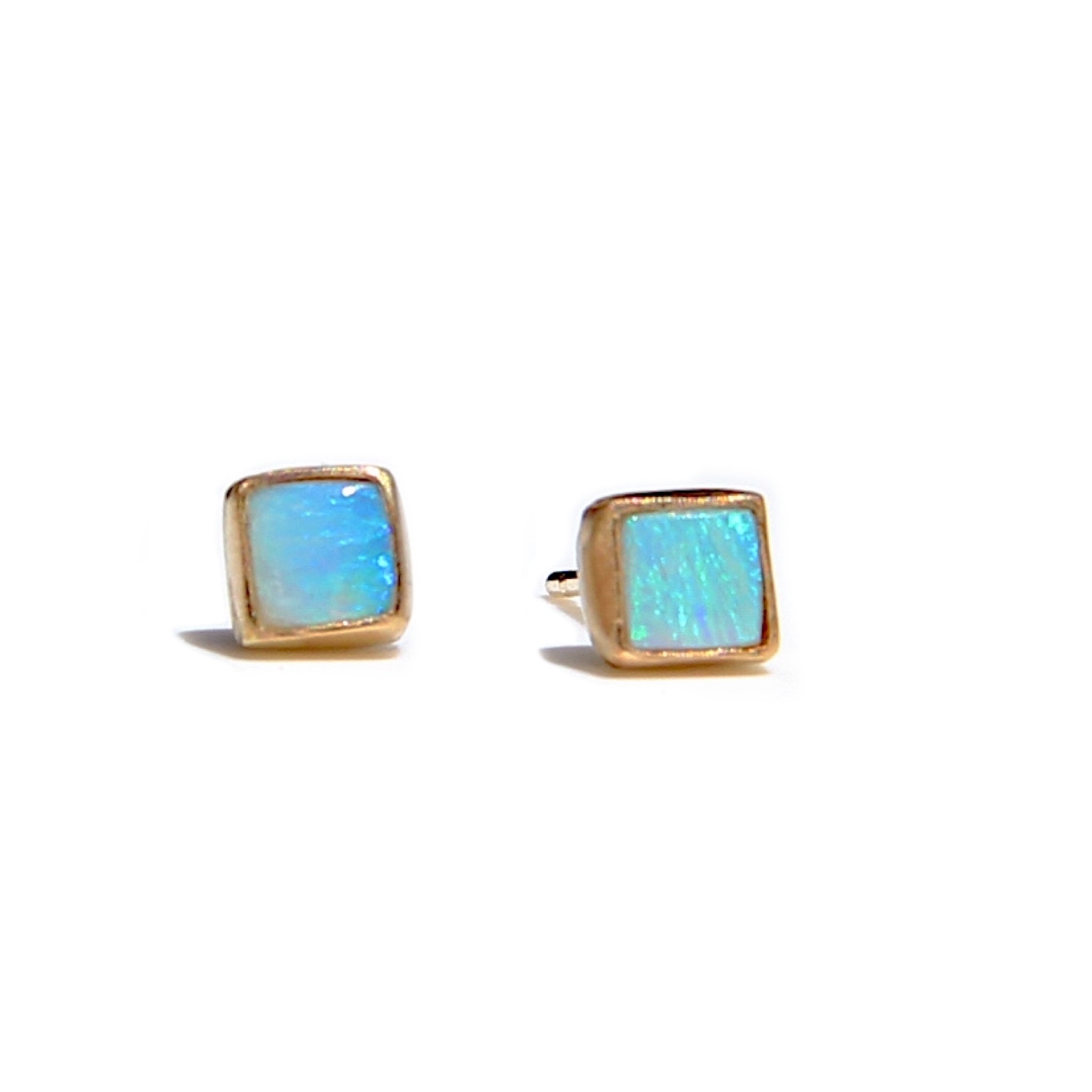 Square Opal Stud Earrings in gold
