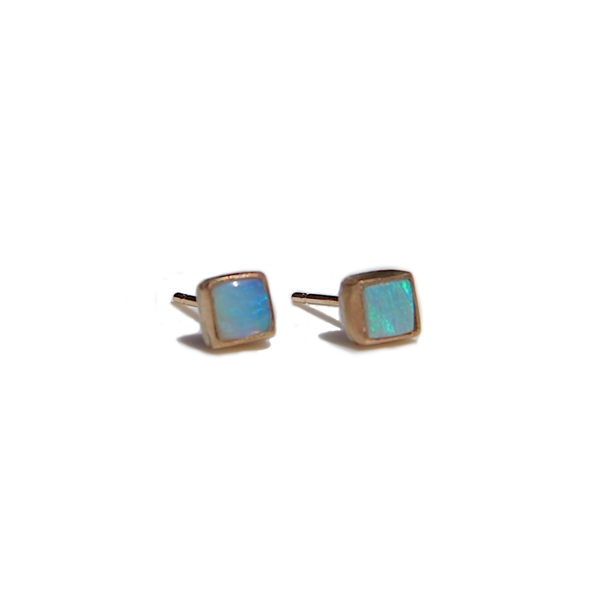 Square Opal Stud Earrings in gold
