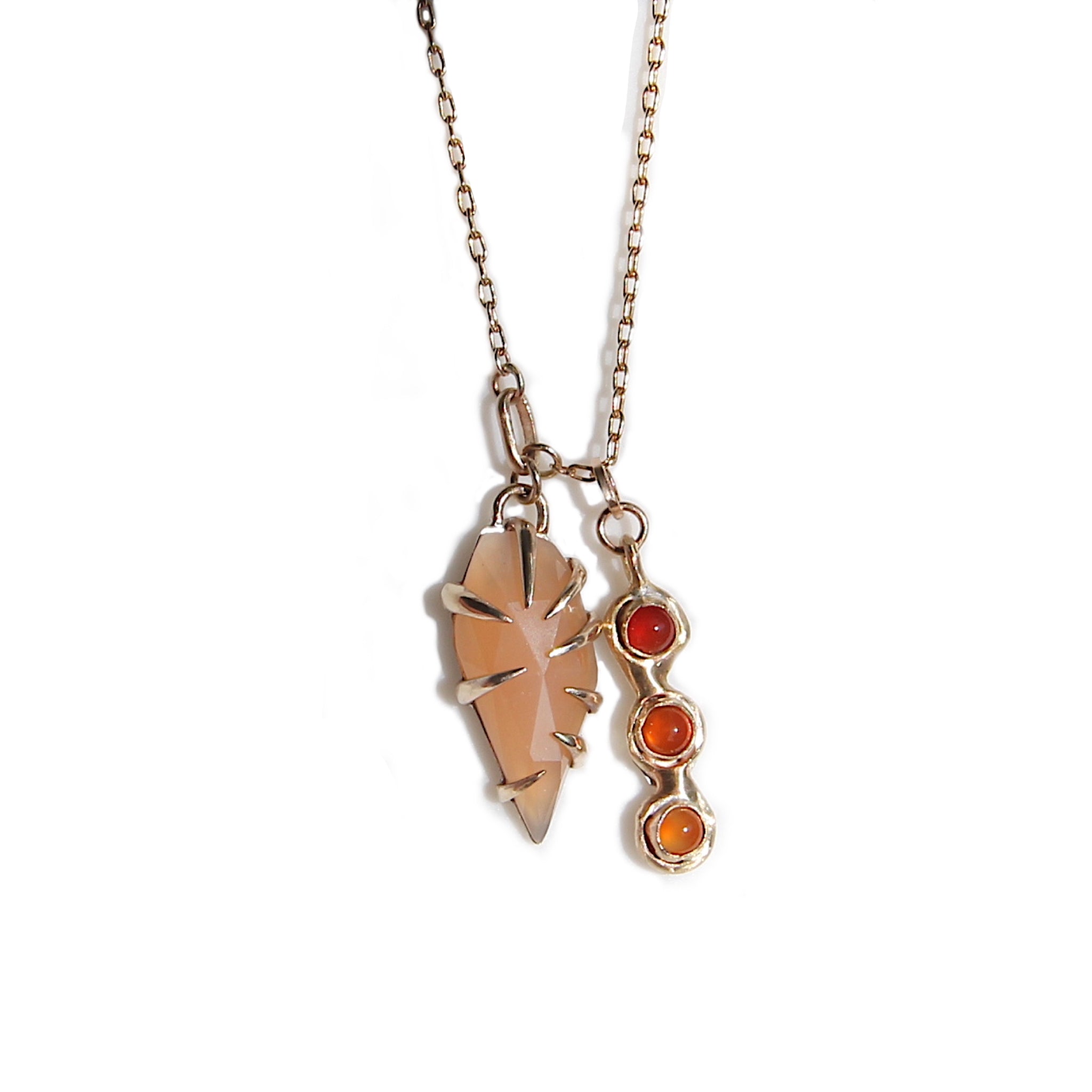 Peach Moonstone with triple carnelian charm