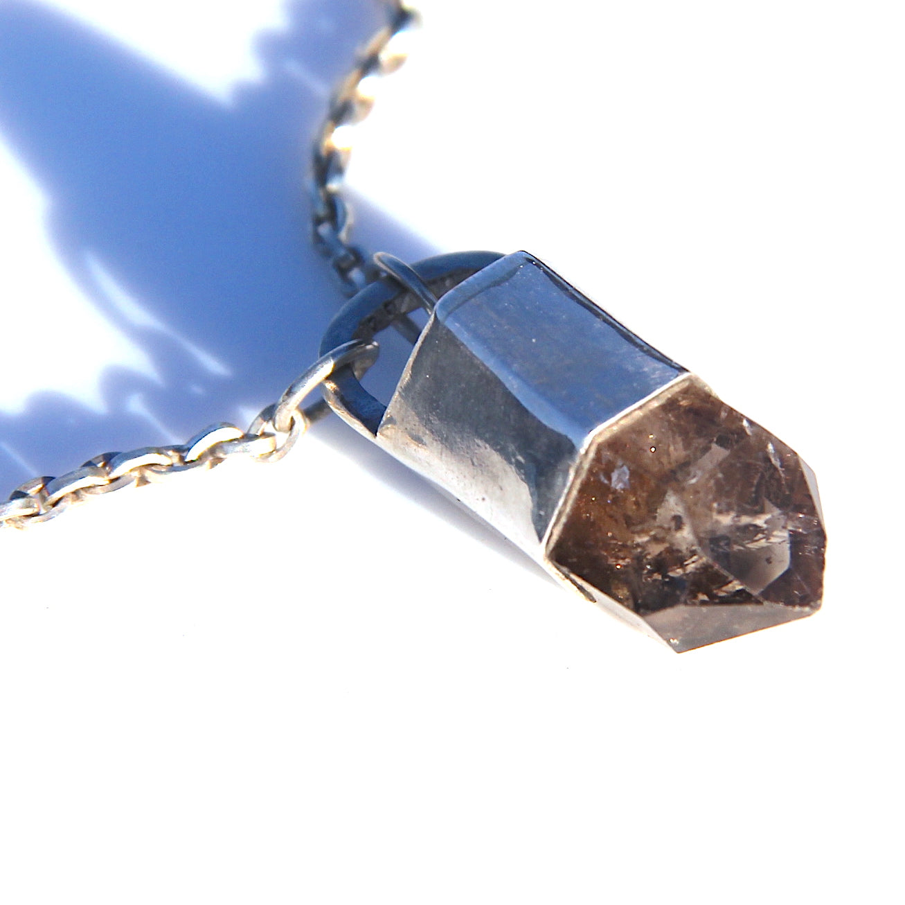 Black quartz crystal point necklace