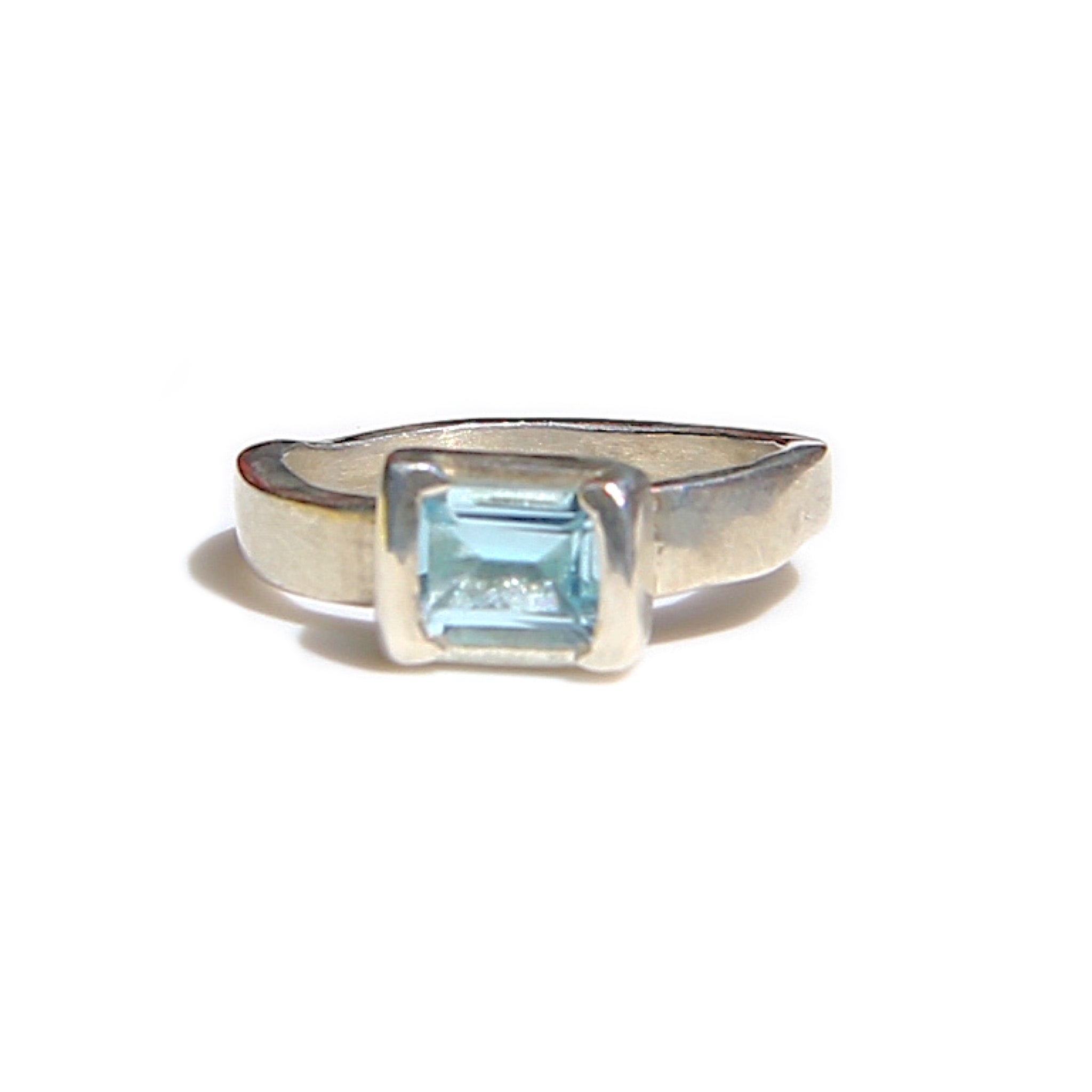 Half Bezel Light Blue Topaz Ring