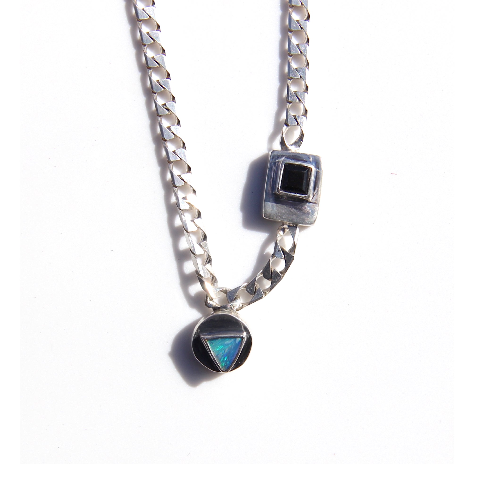 Triangle opal + black spinel necklace