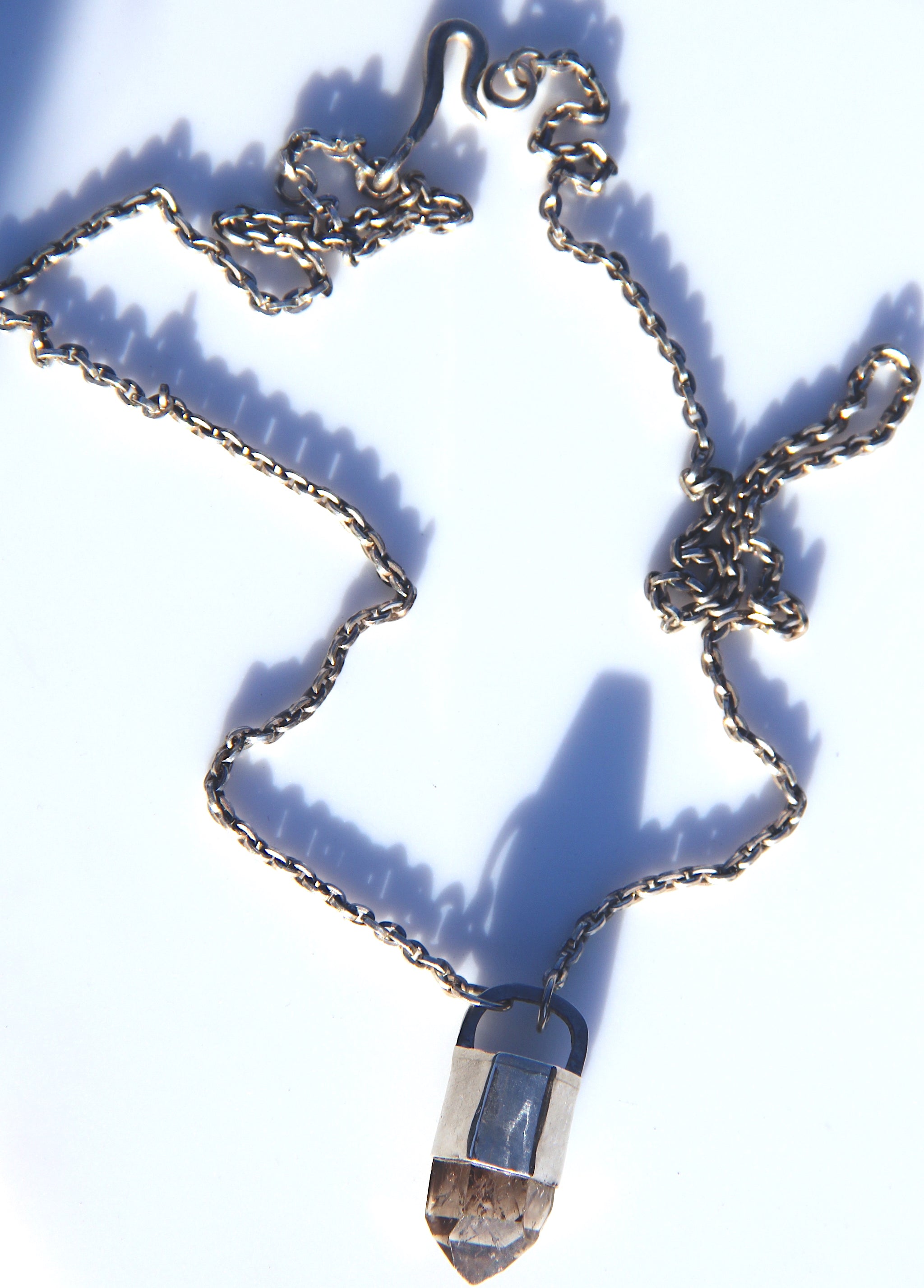 Black quartz crystal point necklace