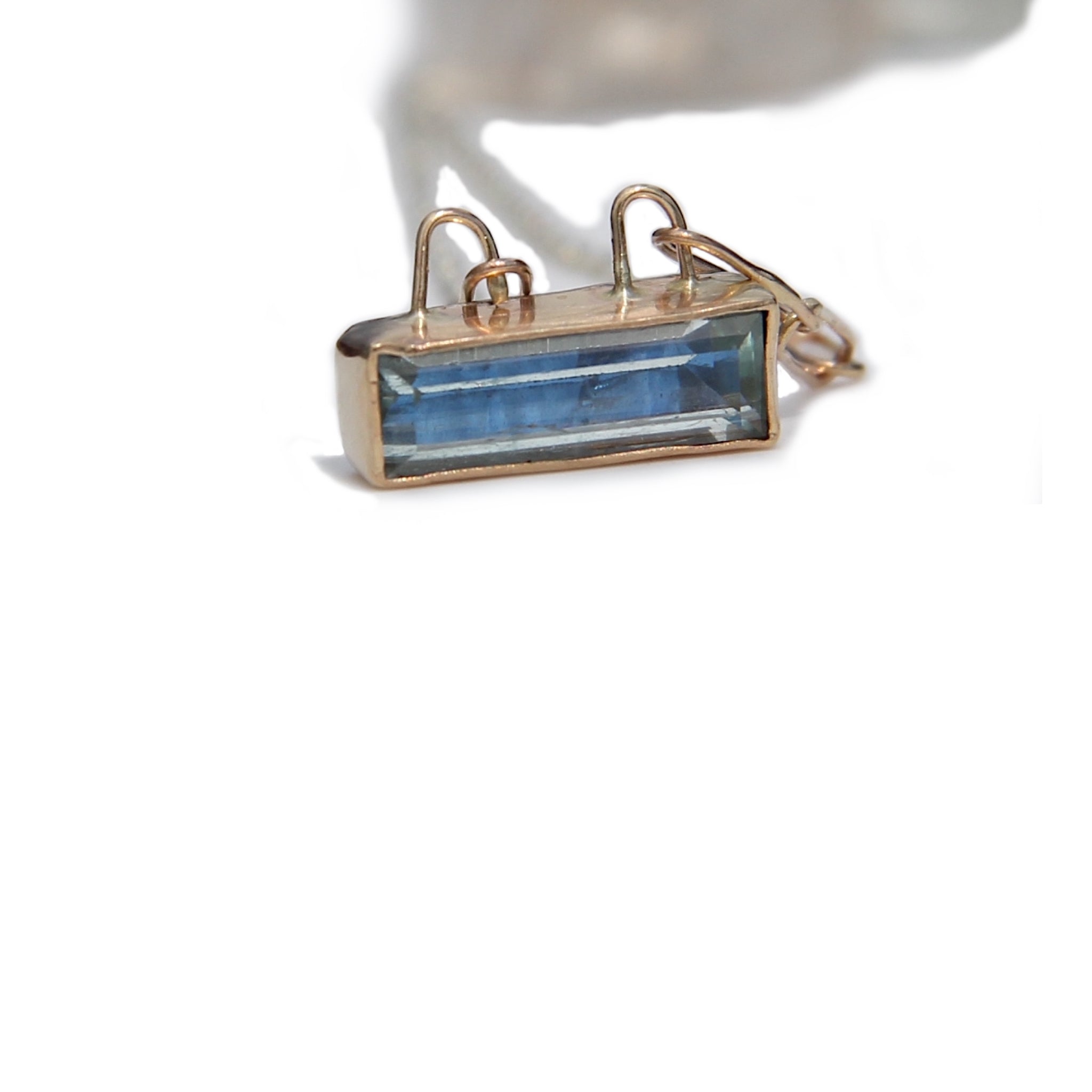 Beryl Bar Necklace with Gold Bezel and Silver Chain