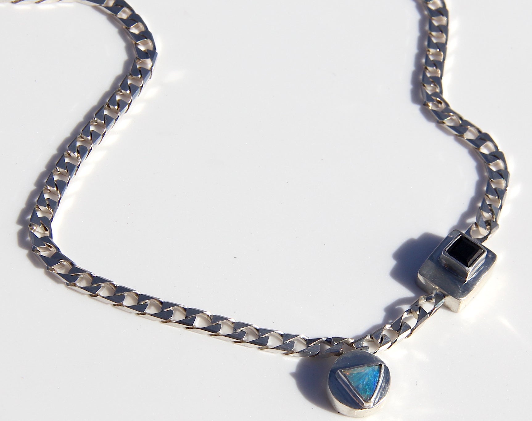 Triangle opal + black spinel necklace