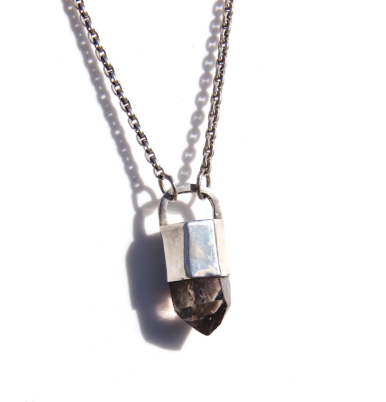 Black quartz crystal point necklace