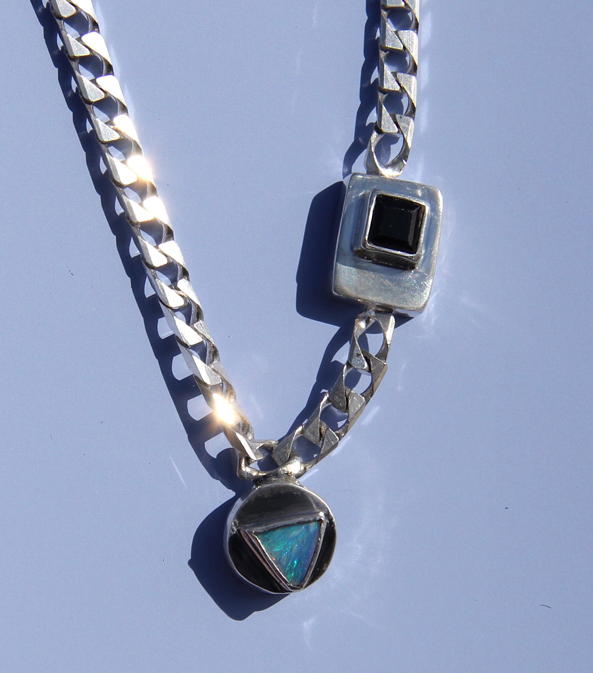 Triangle opal + black spinel necklace