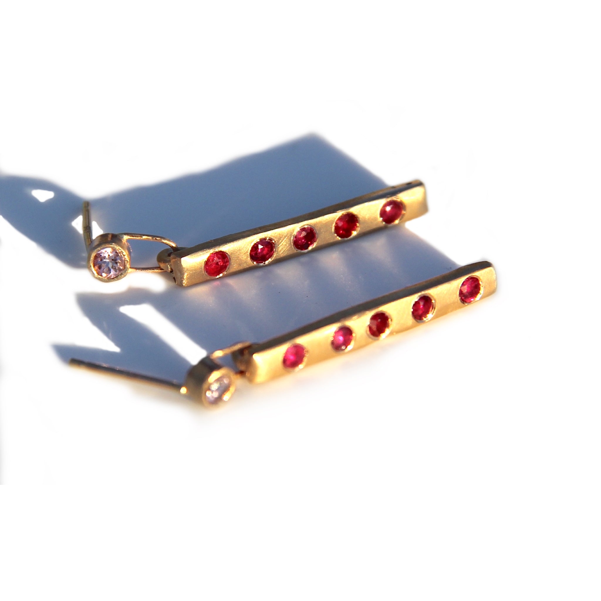 Bar Earrings with rubies