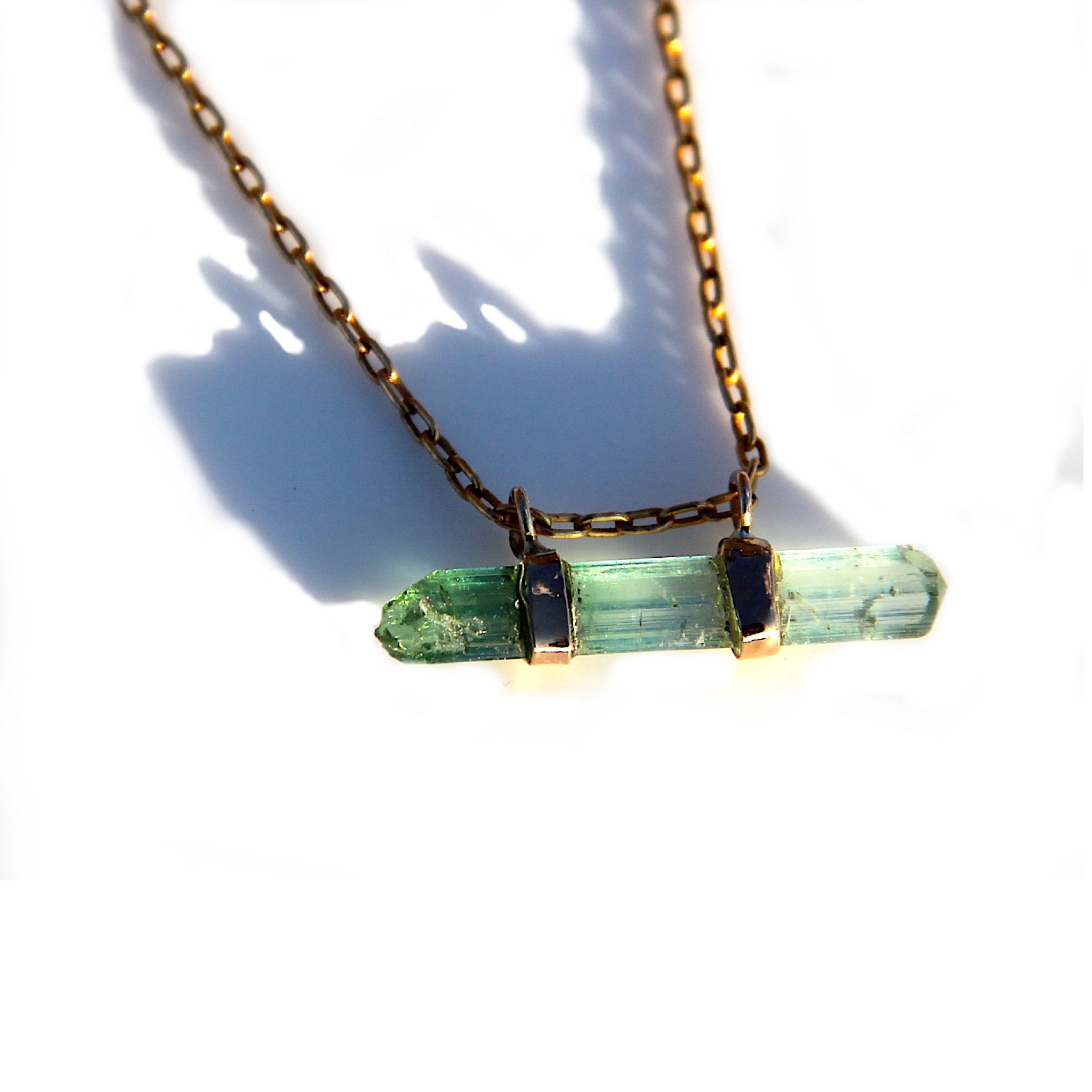 Raw Green Tourmaline bar necklace