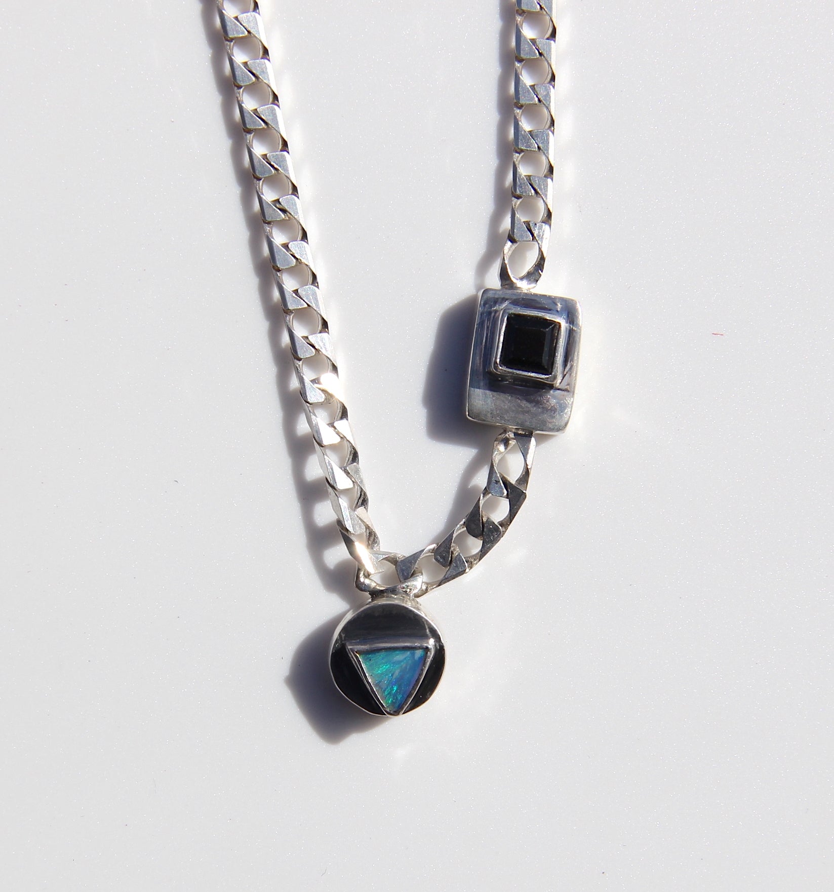 Triangle opal + black spinel necklace