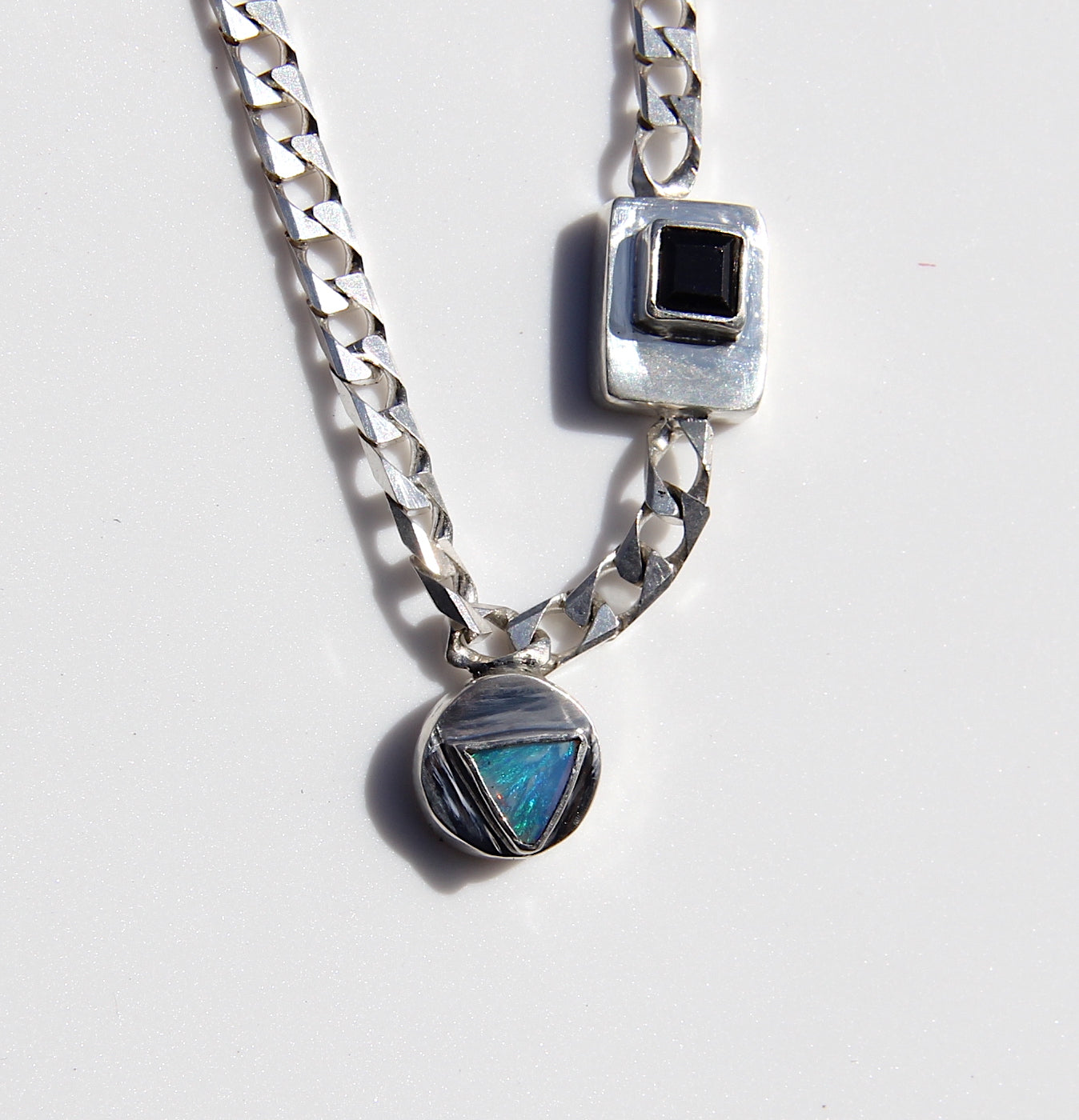 Triangle opal + black spinel necklace