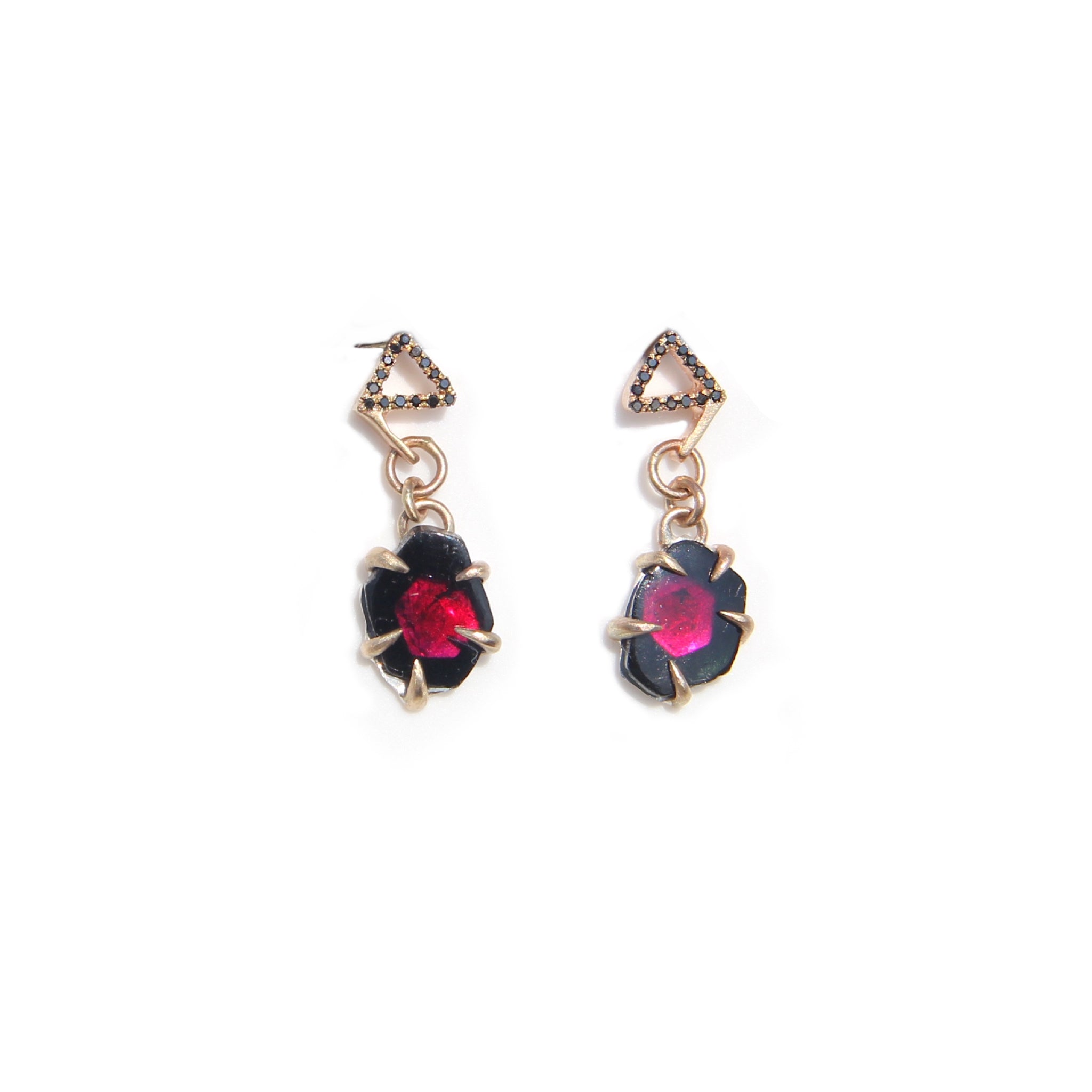 Tourmaline Drop Earrings with black diamonds