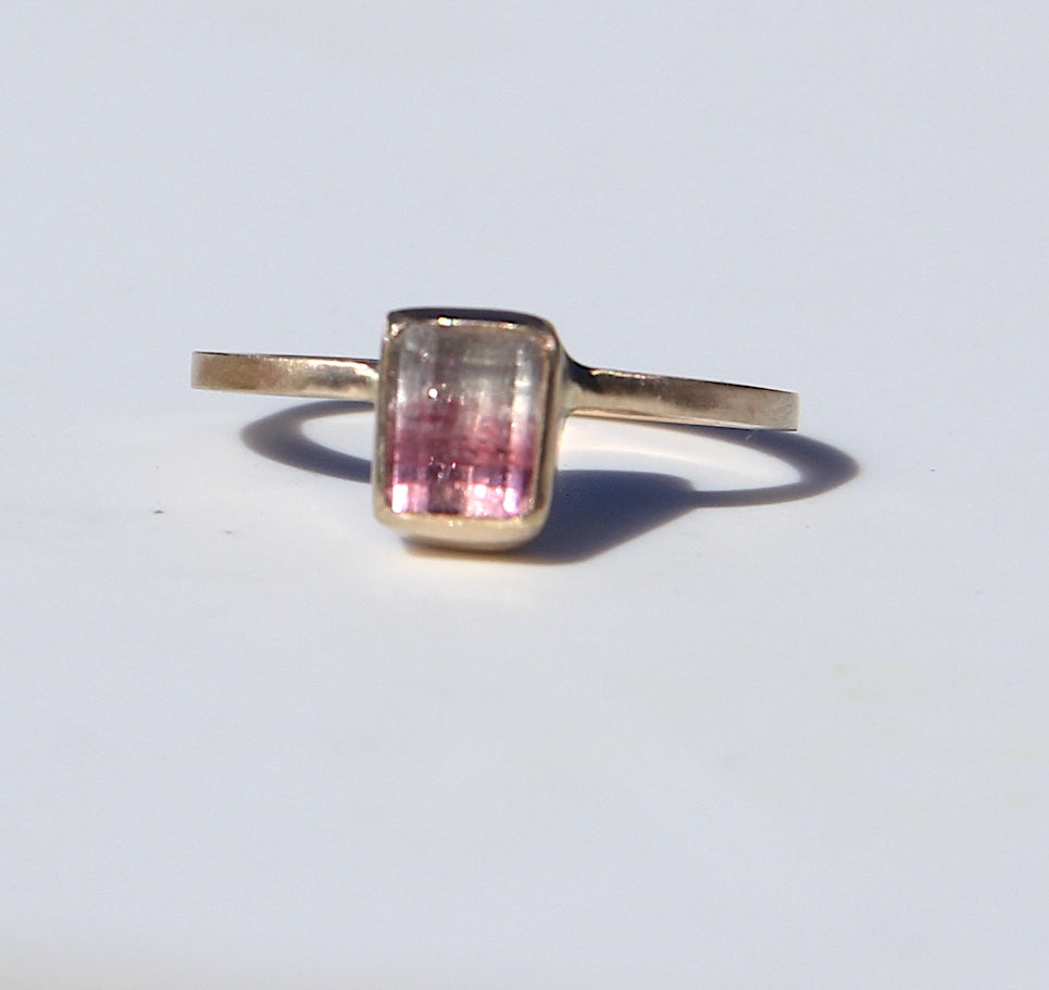 Emerald-Cut Pink Tourmaline Gradient Ring in 14K Gold