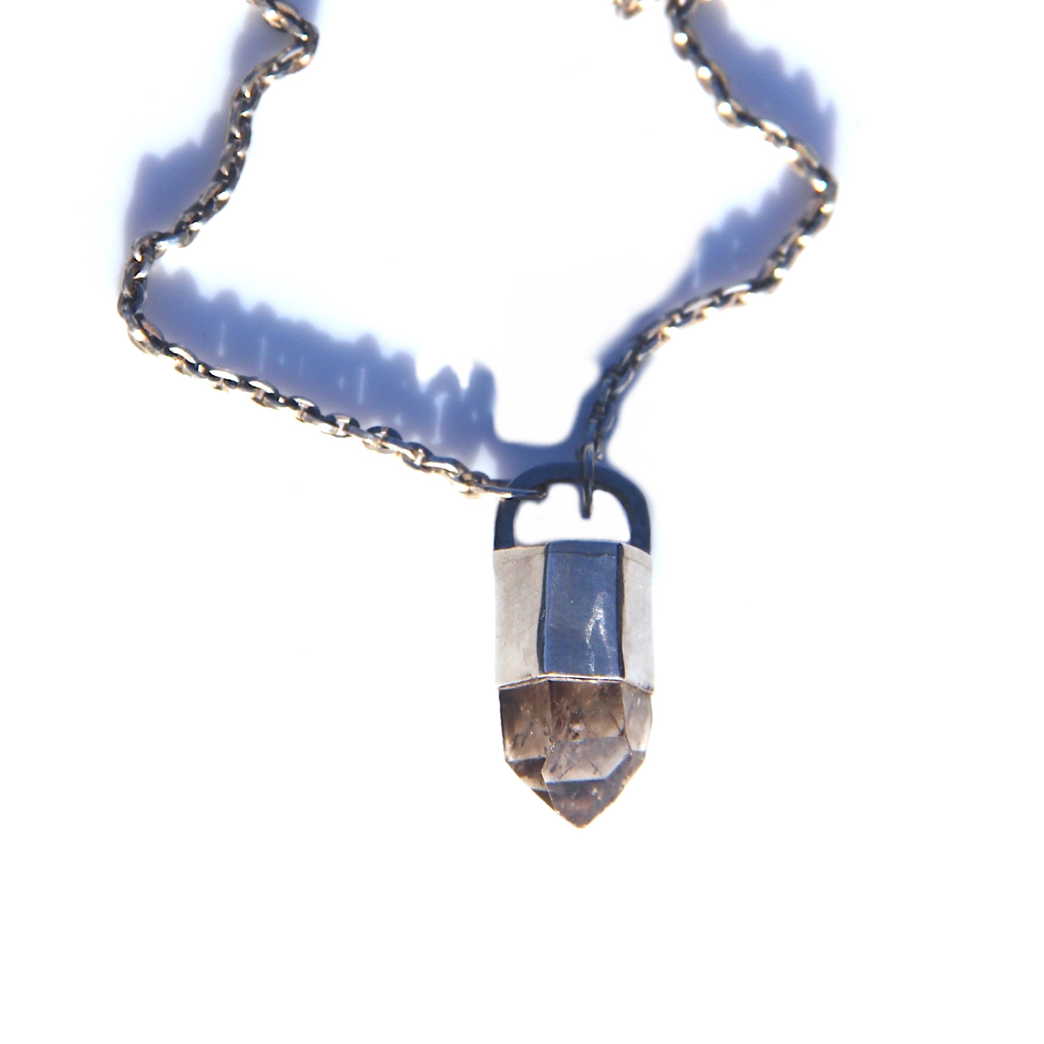 Black quartz crystal point necklace