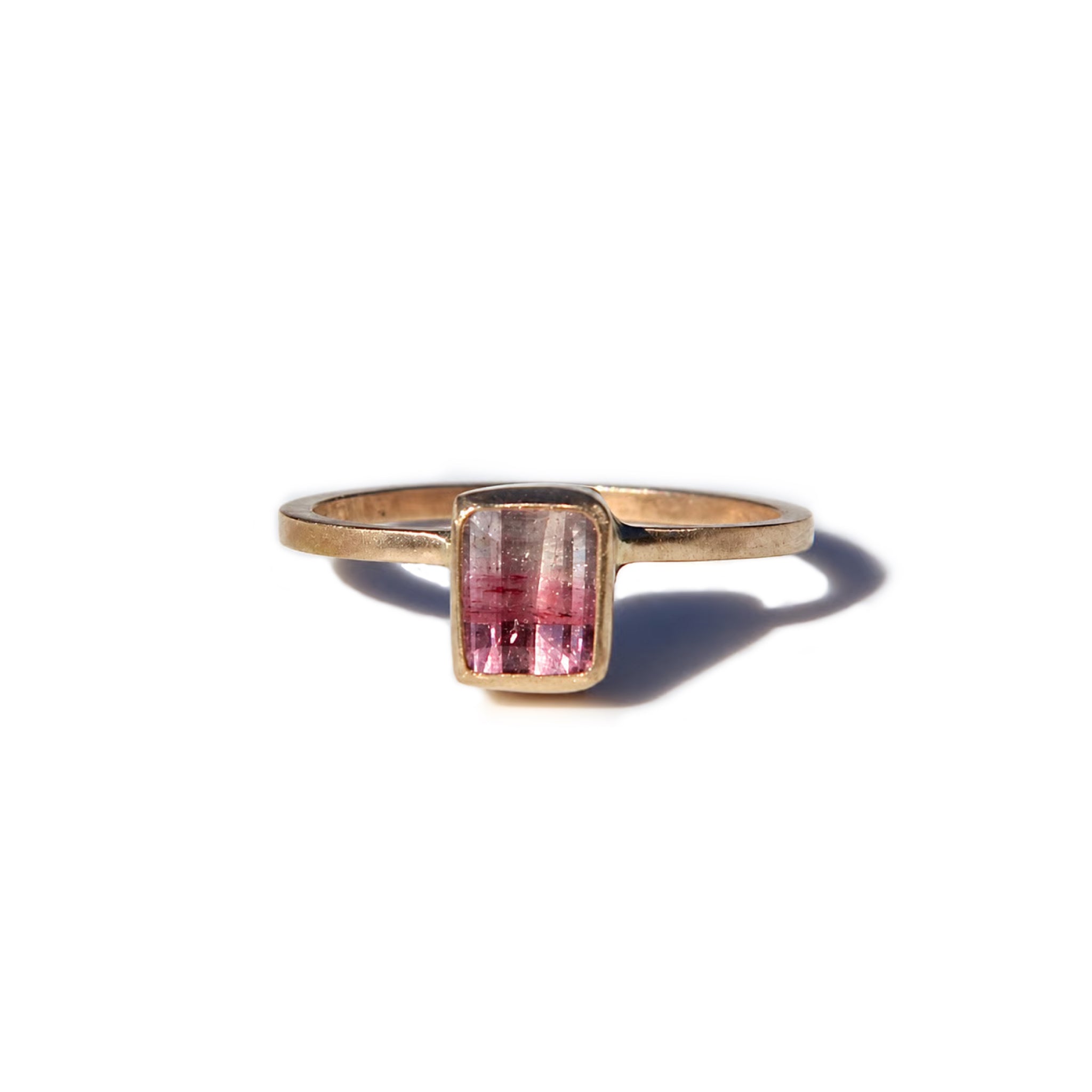 Emerald-Cut Pink Tourmaline Gradient Ring in 14K Gold