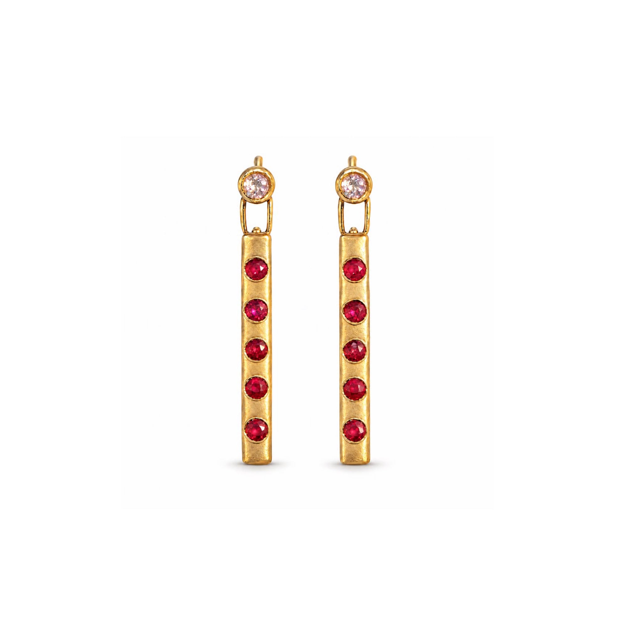 Bar Earrings with rubies