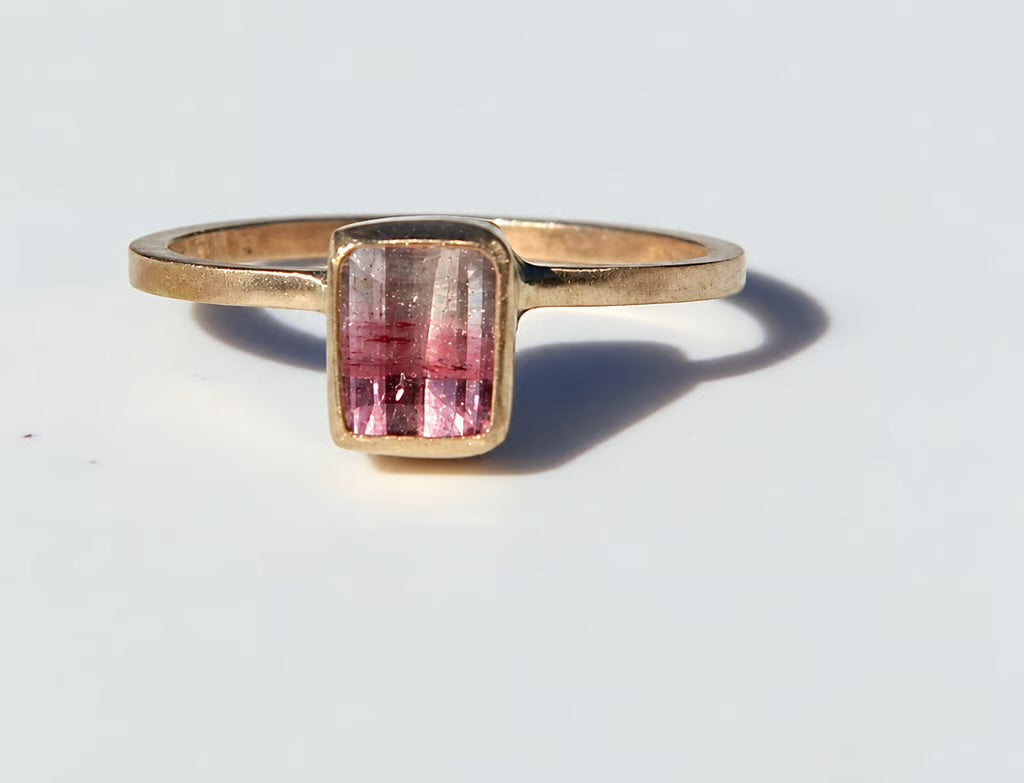 Emerald-Cut Pink Tourmaline Gradient Ring in 14K Gold