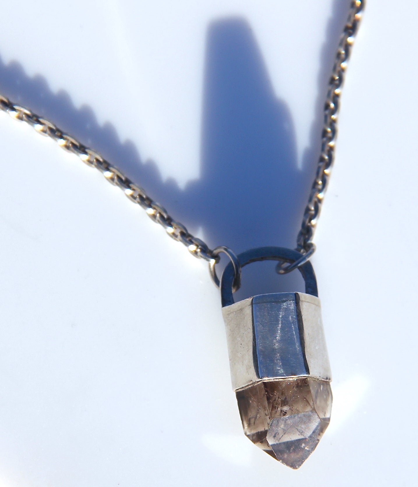 Black quartz crystal point necklace