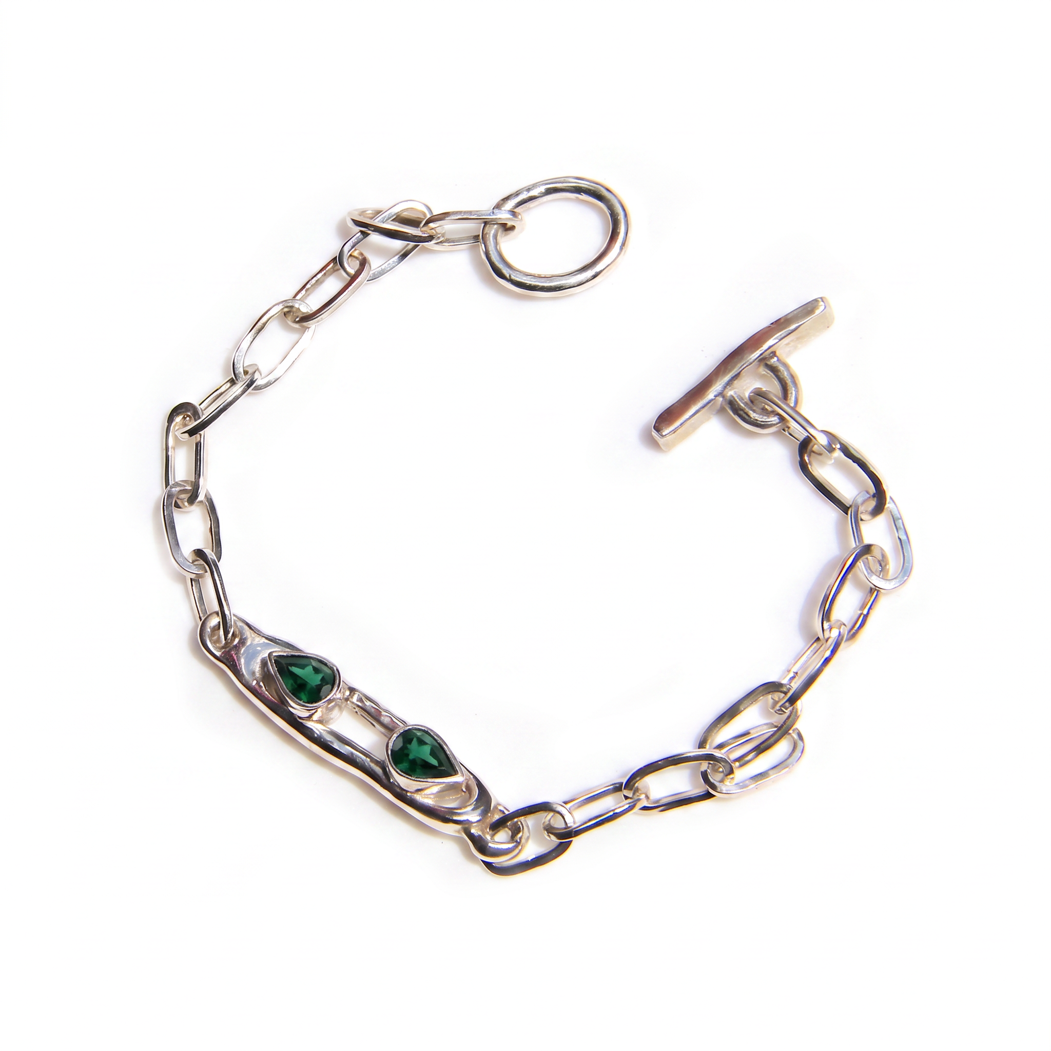 Double Pear Shaped Forest Green Tourmaline Bracelet