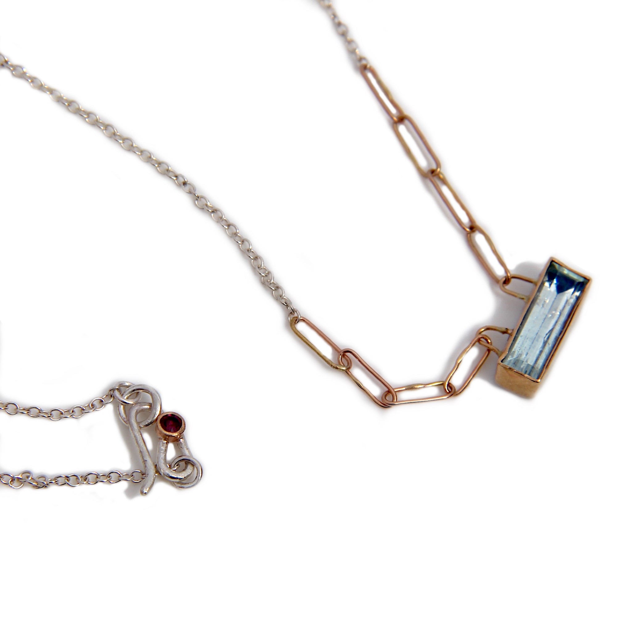 Beryl Bar Necklace with Gold Bezel and Silver Chain