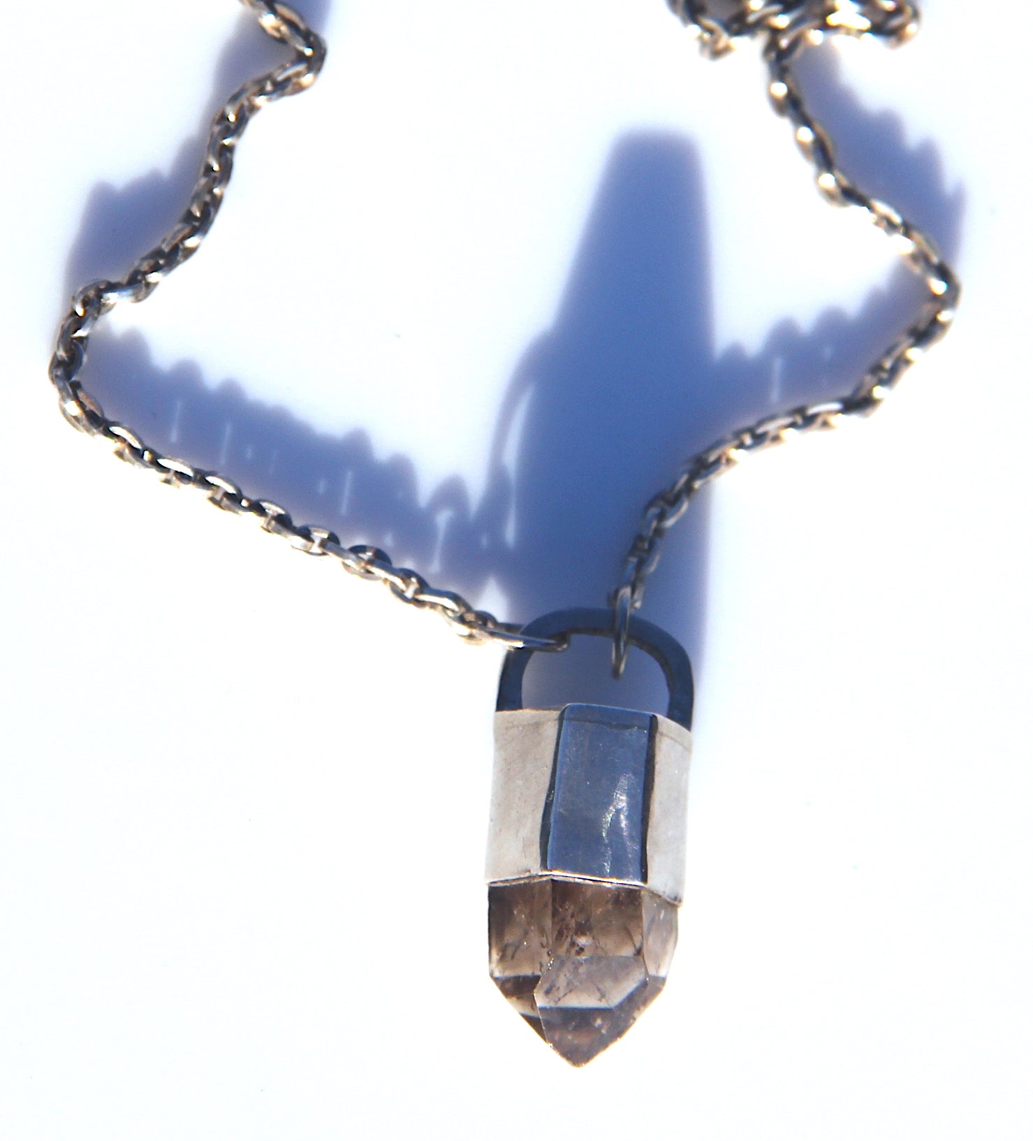 Black quartz crystal point necklace