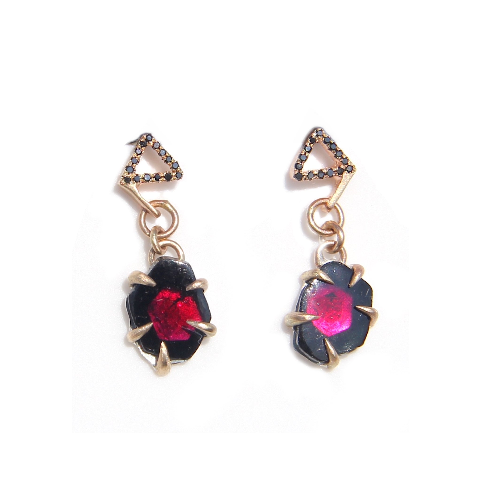 Tourmaline Drop Earrings with black diamonds