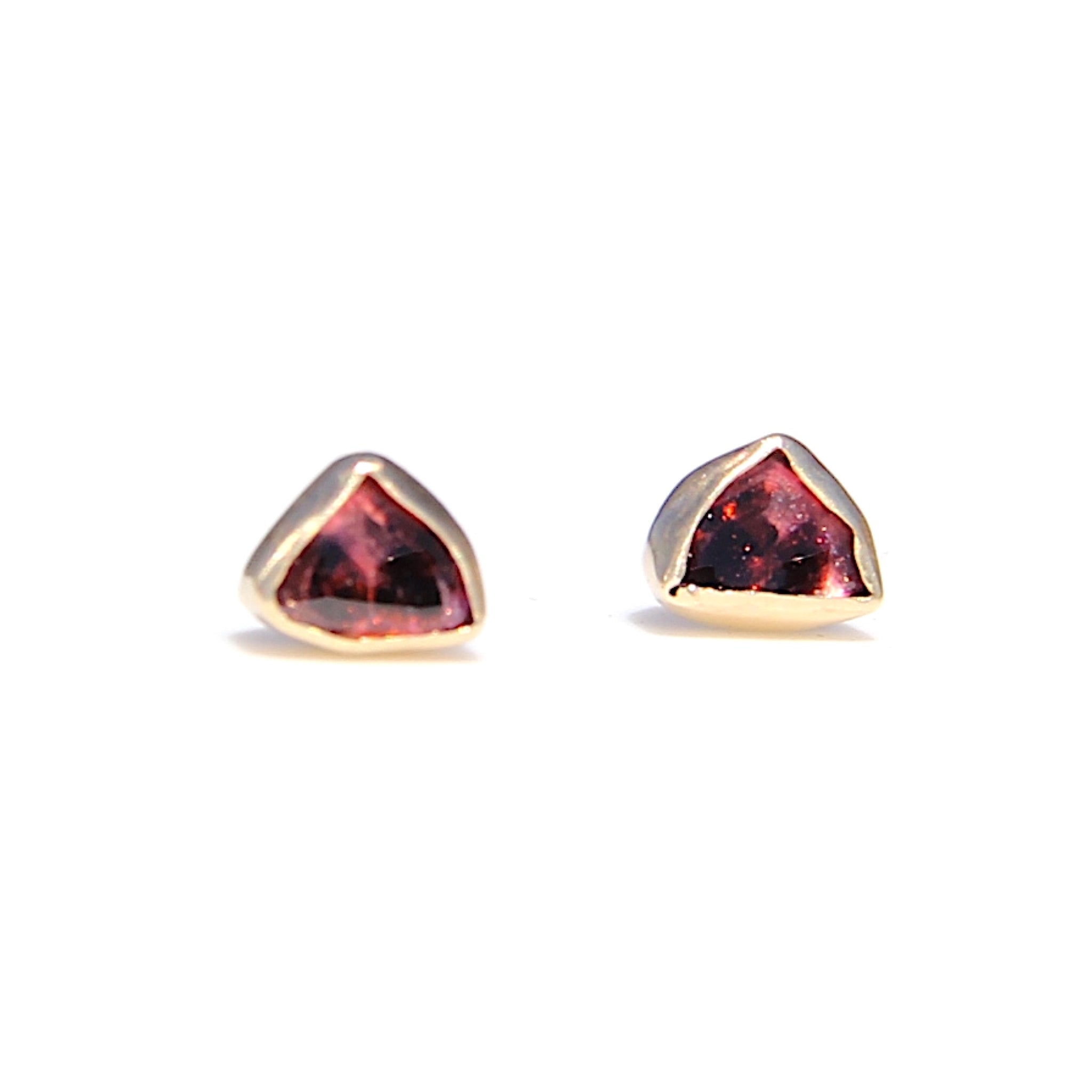 Triangle Tourmaline Stud Earrings in gold