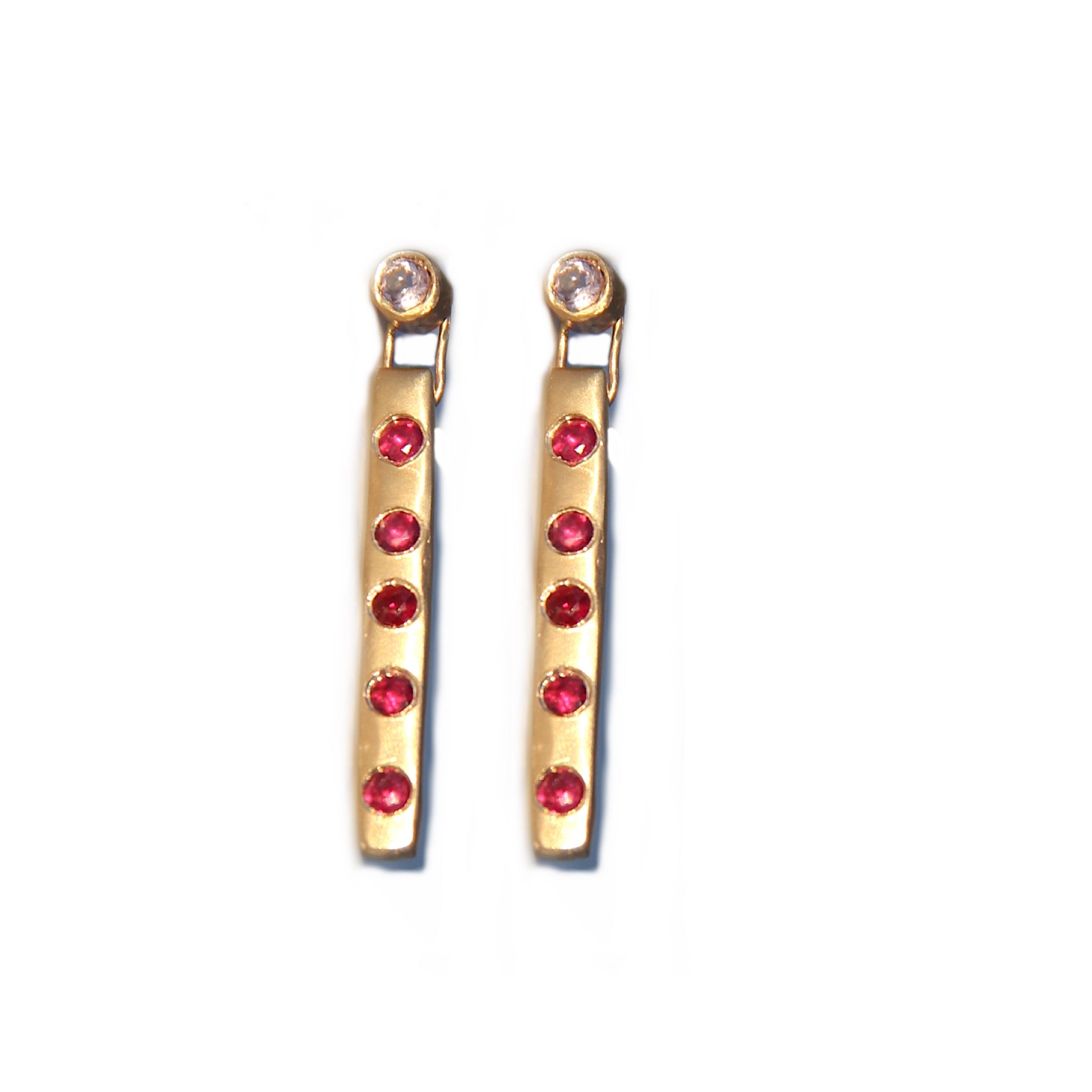 Bar Earrings with rubies