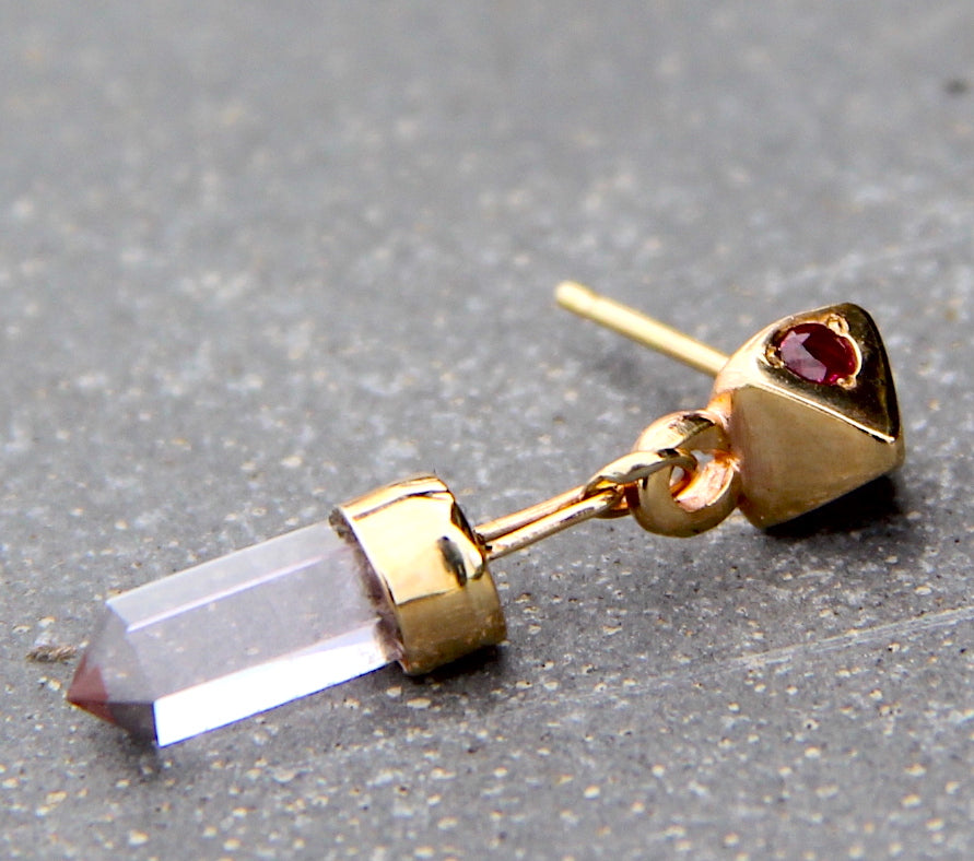 Pyramid Drop earrings with amethyst and rubies