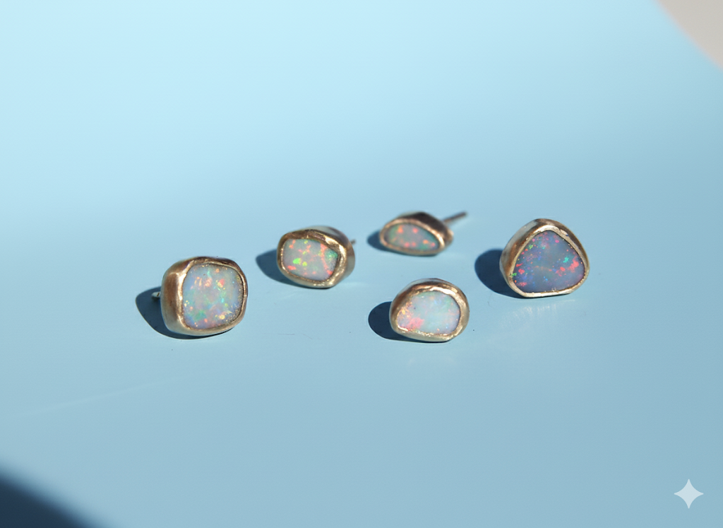 Asymmetrical Opal stud earrings in gold