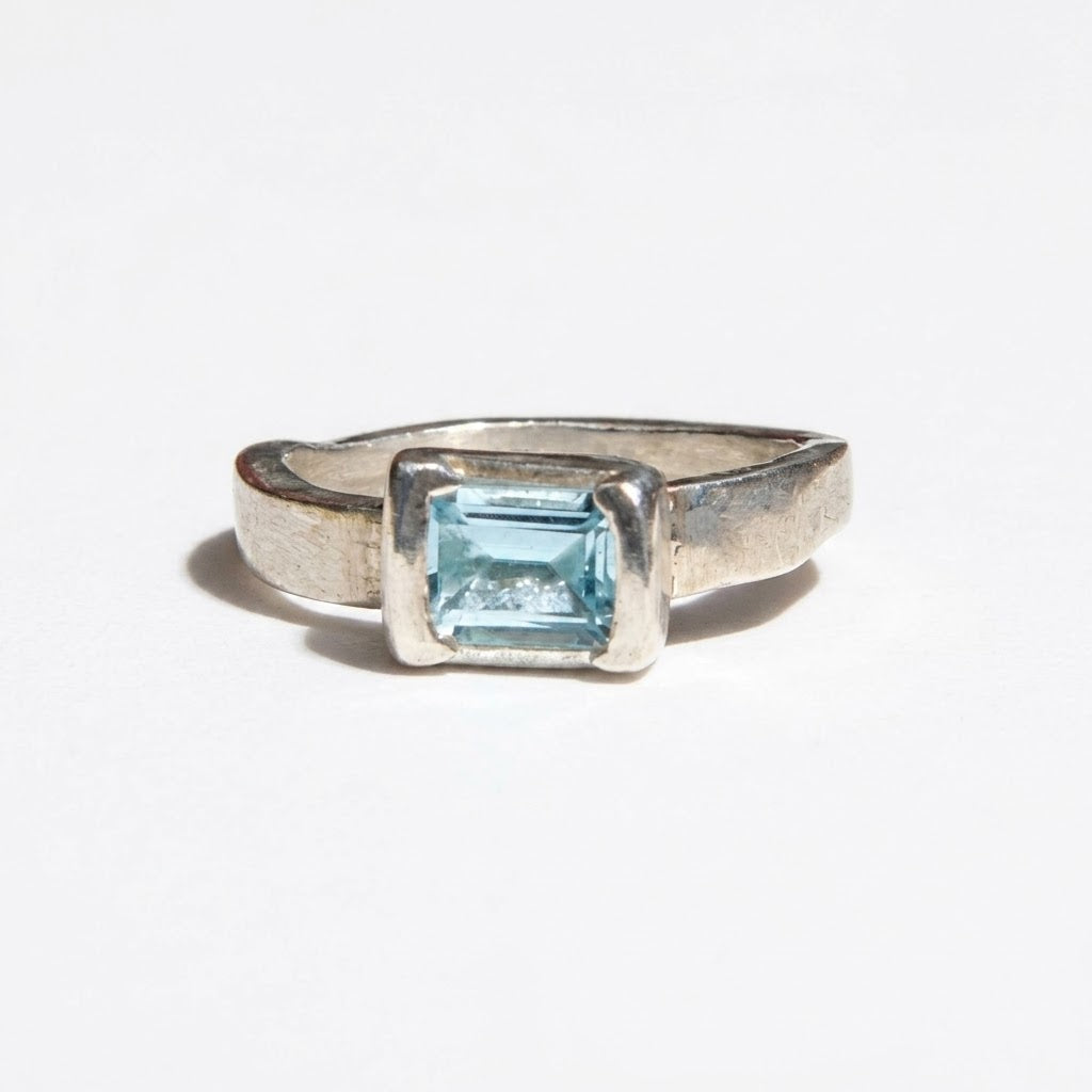 Half Bezel Light Blue Topaz Ring