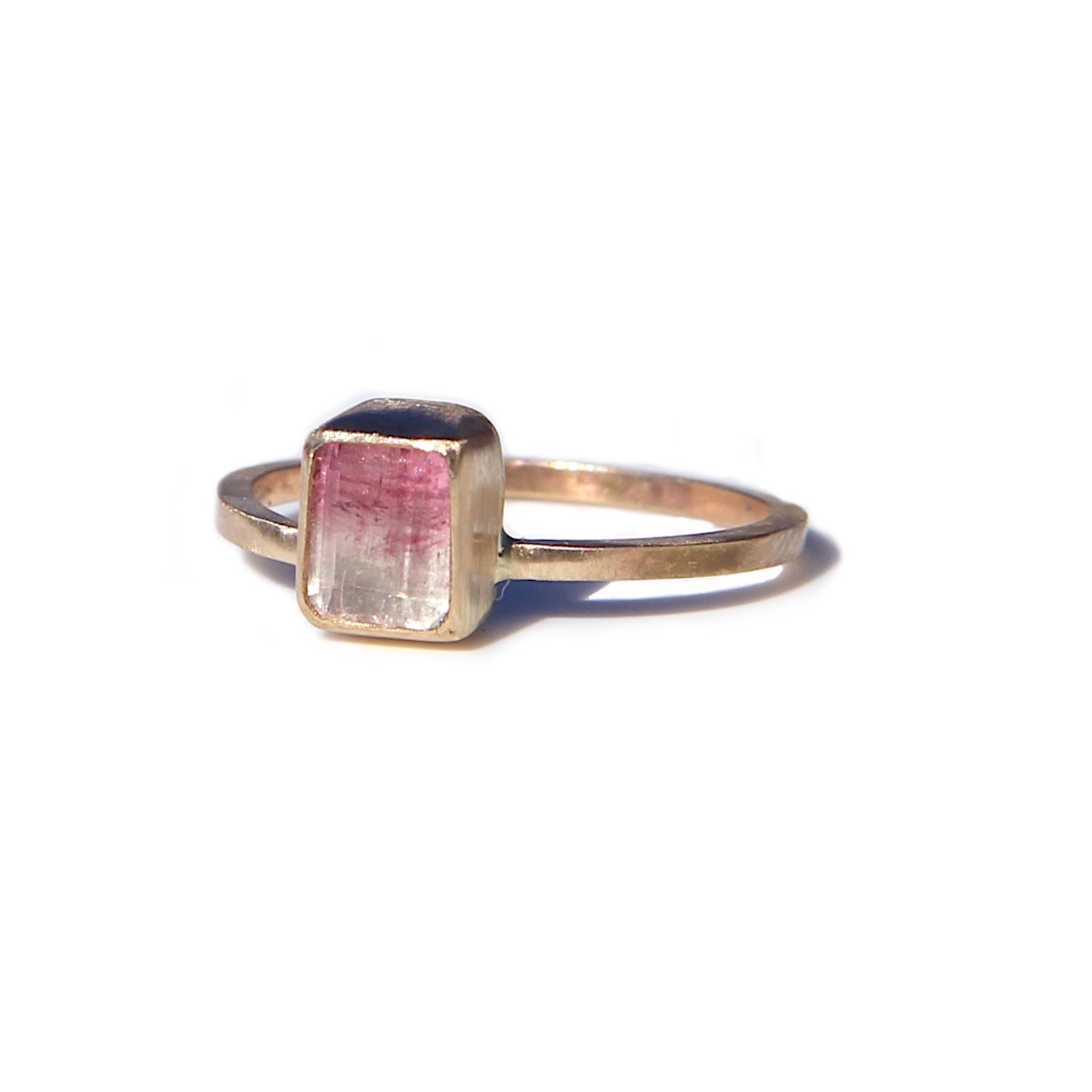 Emerald-Cut Pink Tourmaline Gradient Ring in 14K Gold