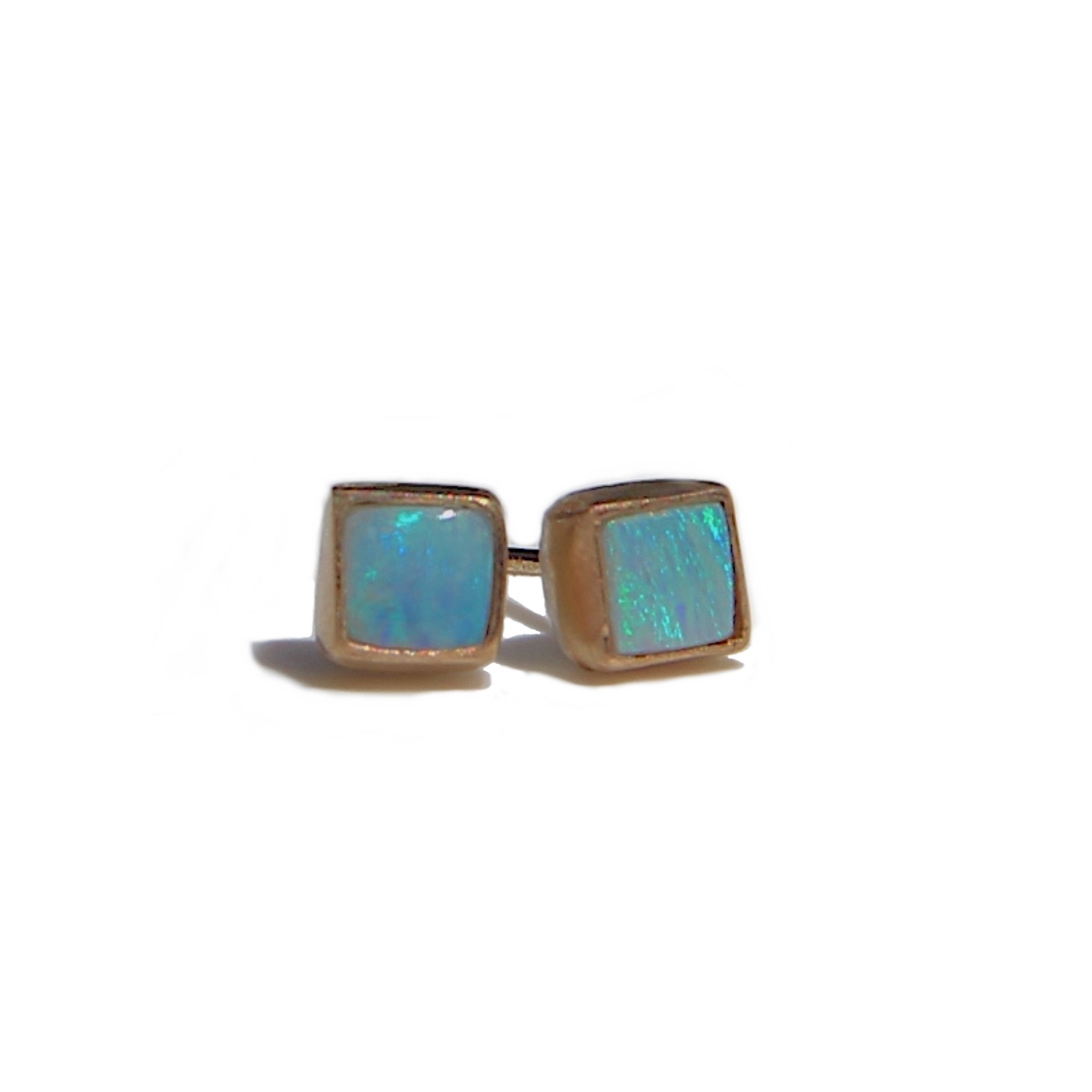 Square Opal Stud Earrings in gold