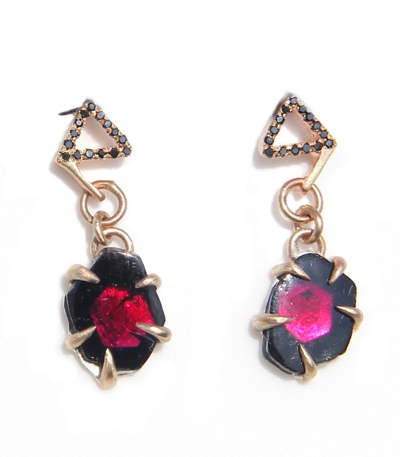 Tourmaline Drop Earrings with black diamonds