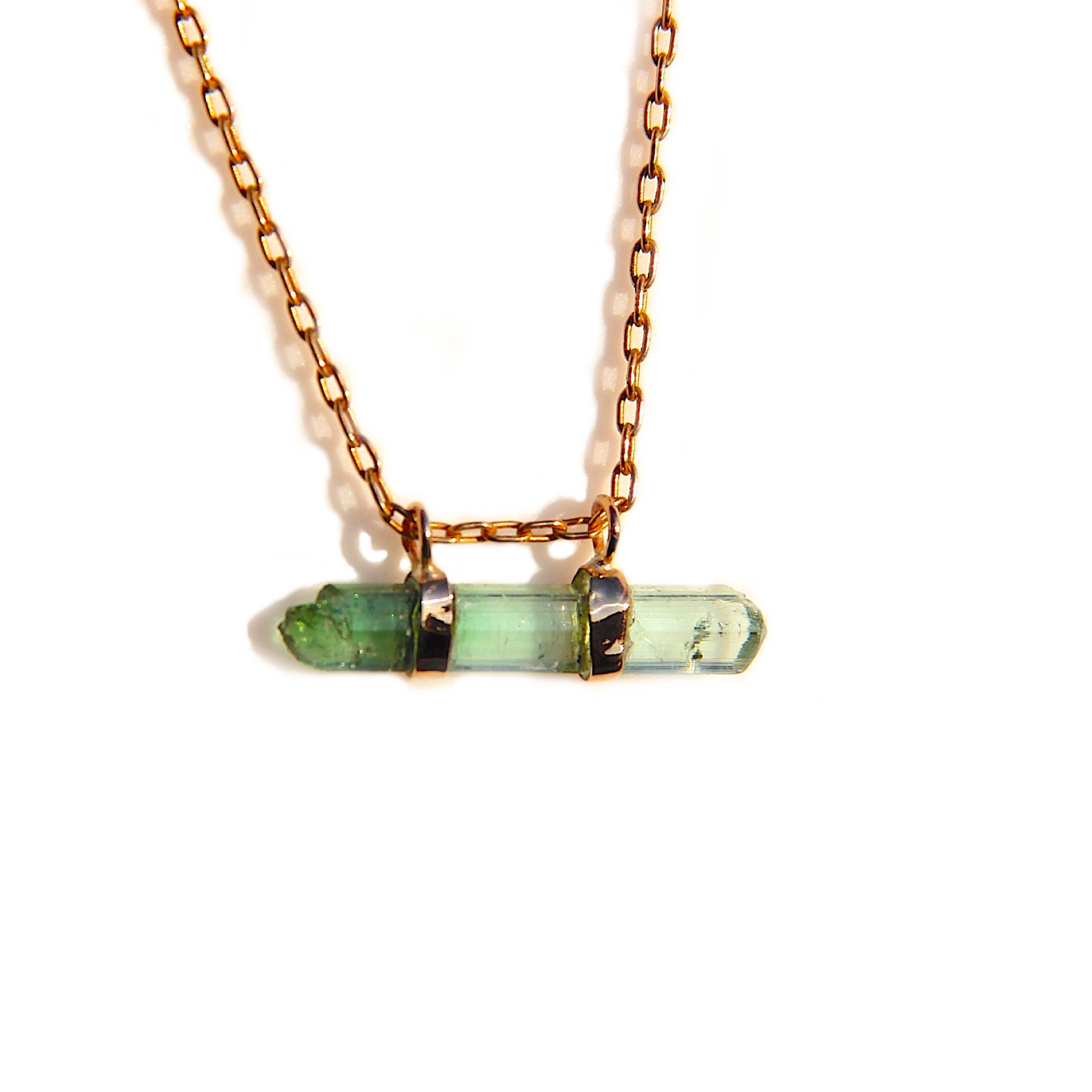 Raw Green Tourmaline bar necklace