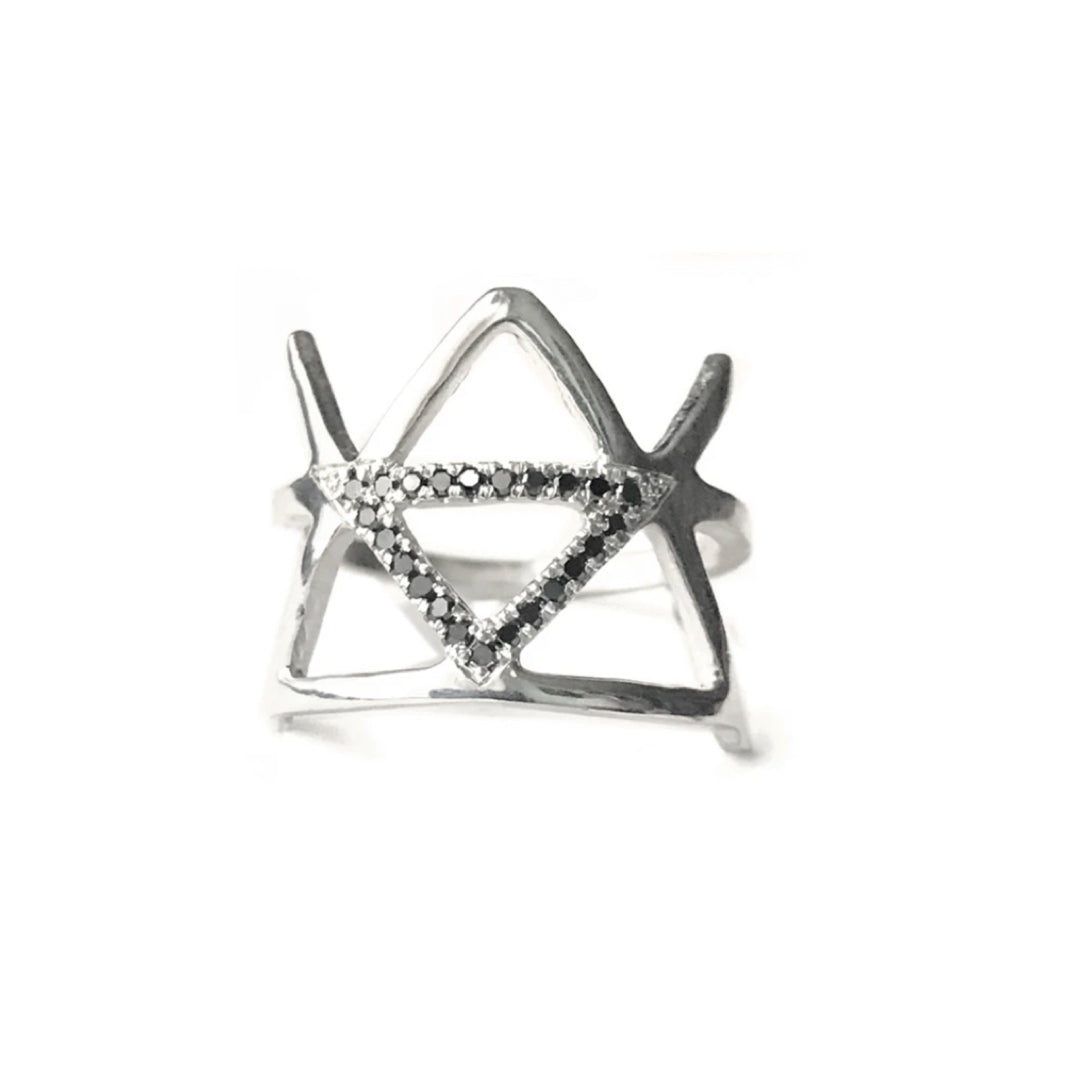 Alchemy Ring Fire Symbol with black diamonds