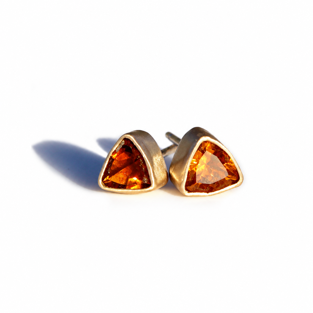 Citrine trillion stud earrings in gold, first view