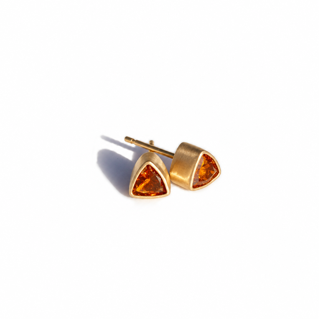 Citrine trillion stud earrings in gold, second view