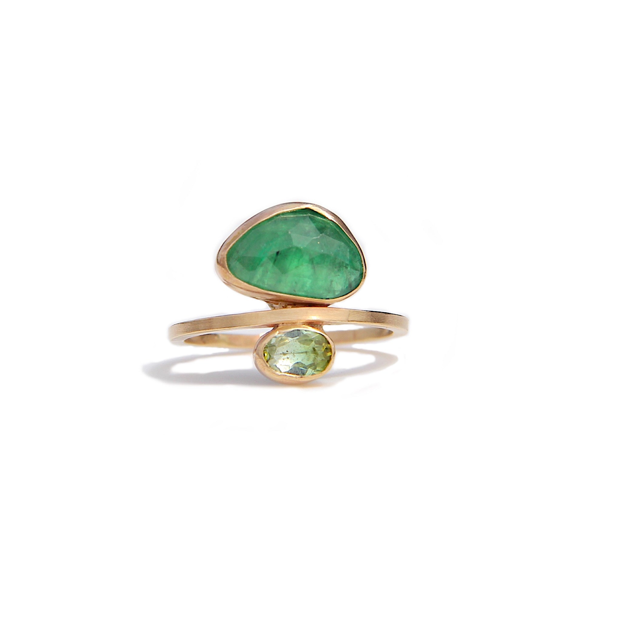 Emerald + Bicolor Tourmaline Ring