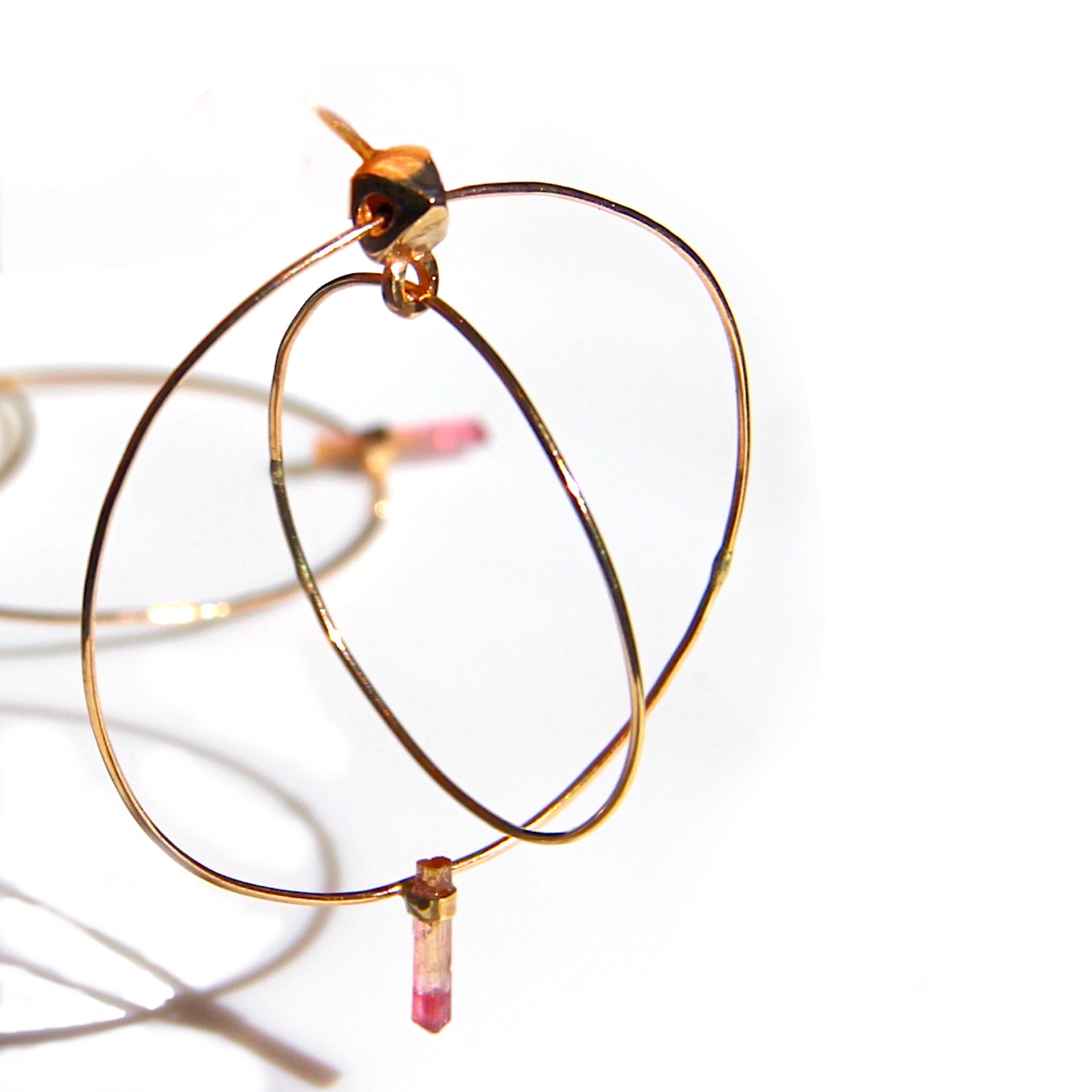 Hoops with raw tourmaline crystals