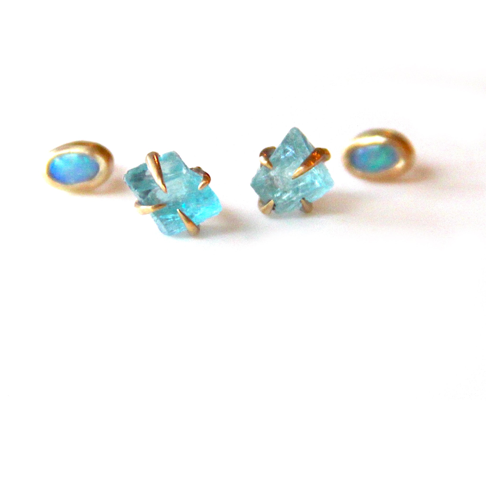 Blue Apatite Stud Earrings in gold