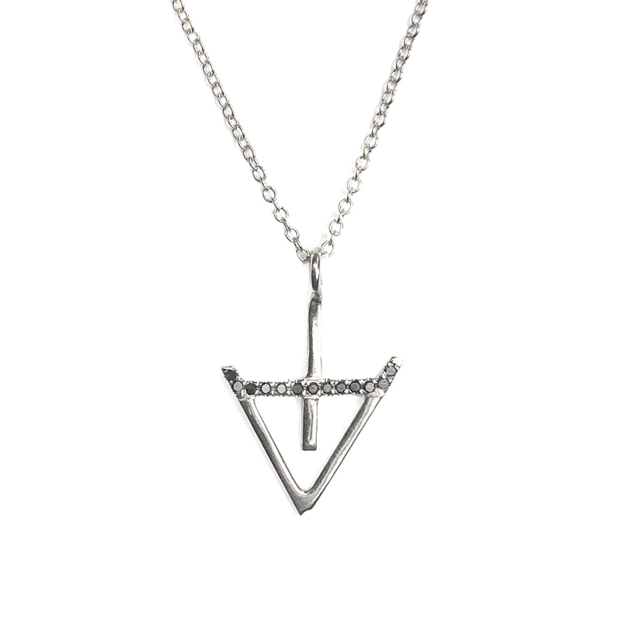 Alchemy Water Symbol Necklace in Silver with black diamonds