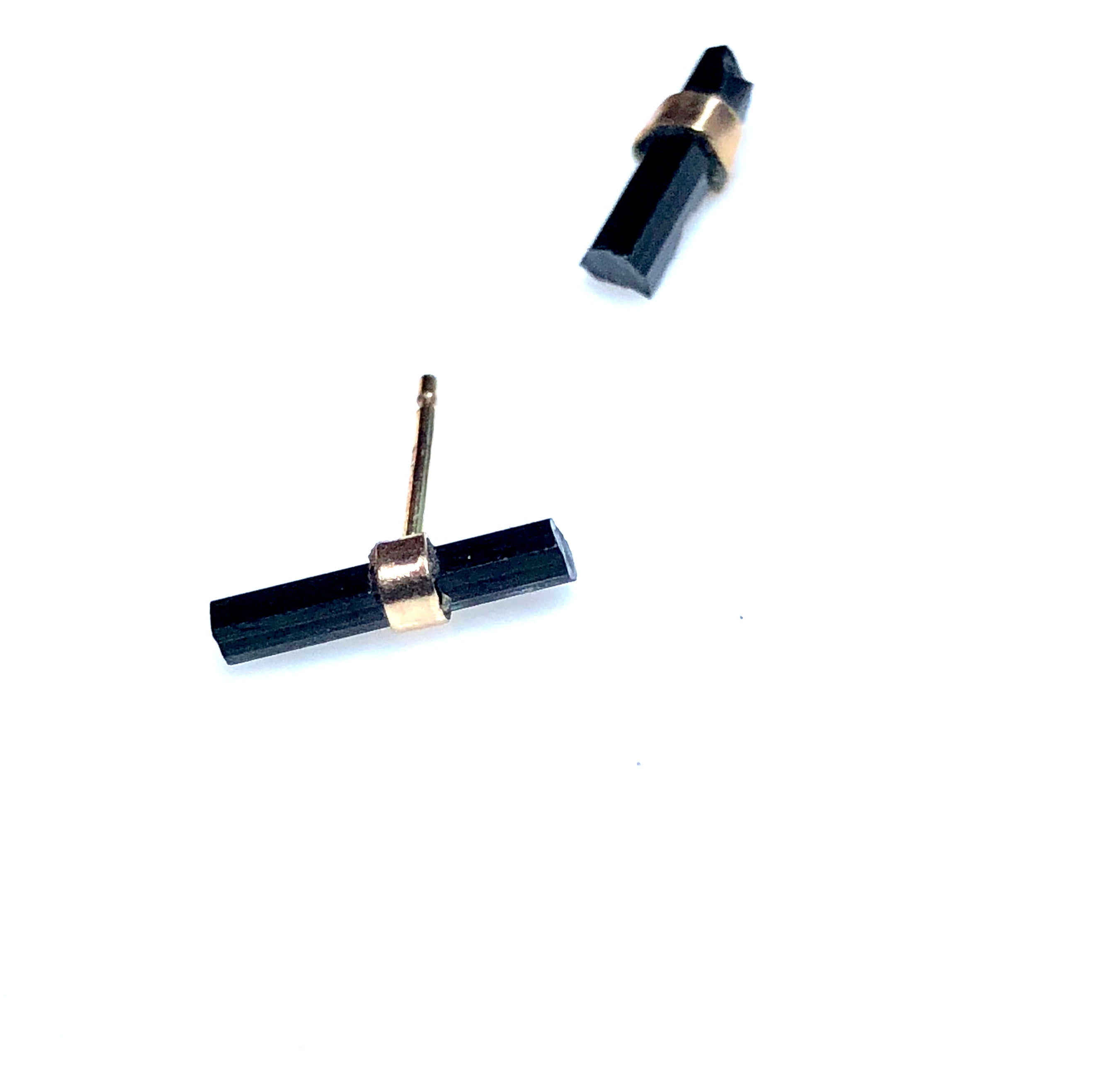 Black Tourmaline Studs in 14K Gold